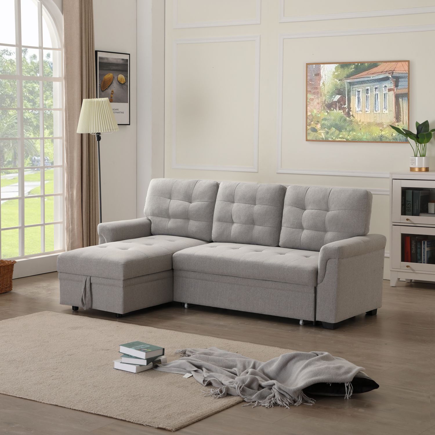 JASMODER W388S00001 Upholstery Sleeper Sectional Sofa Gray