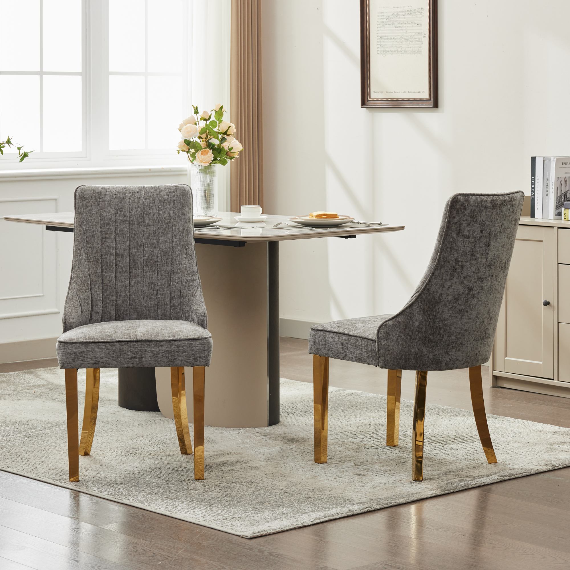 Clihome - 2 Pieces Dining Chairs 2 -Pack 19.7-in W Modern 2 Pieces Gray Chenille Accent Chair