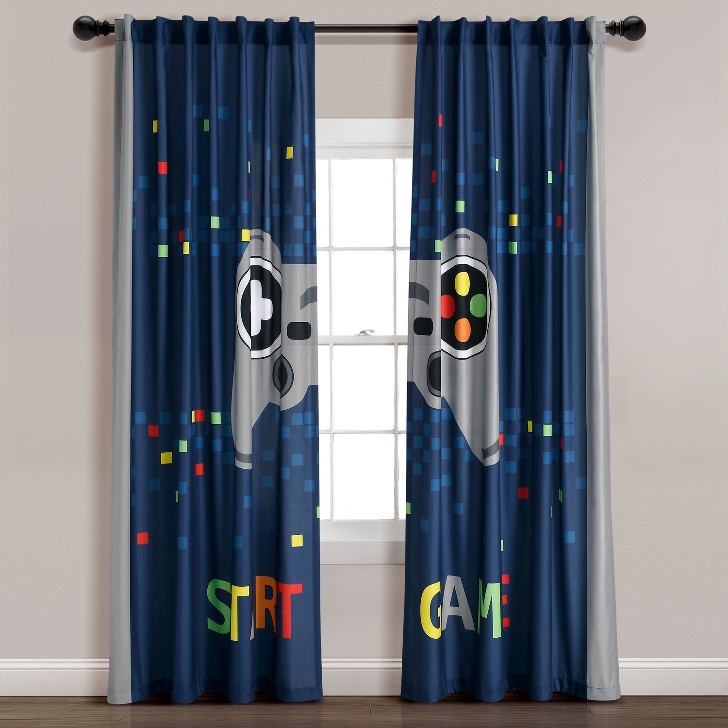 Navy Polyester Video Game Blackout Window Panels for Kids
