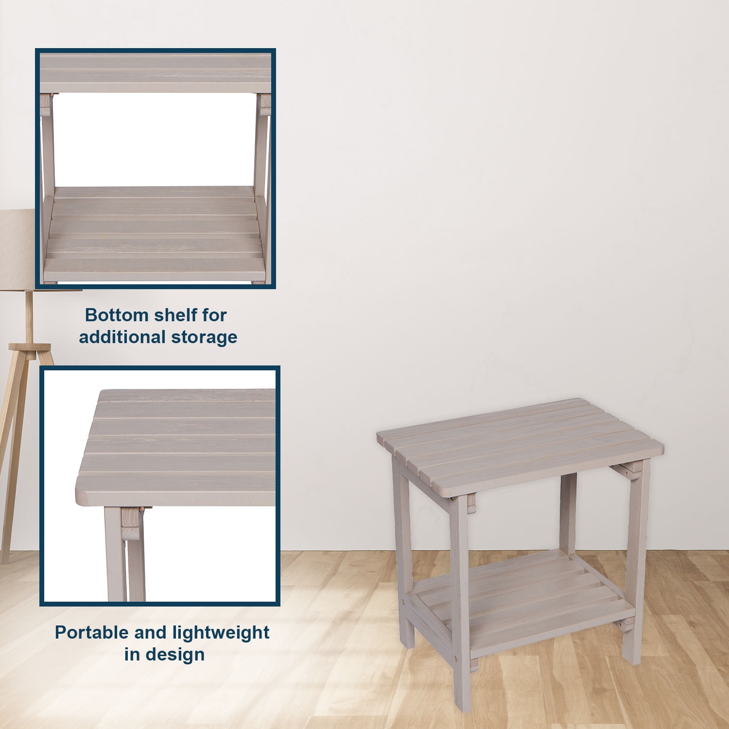Gray Cedar Wood Rectangular Indoor/Outdoor Side Table