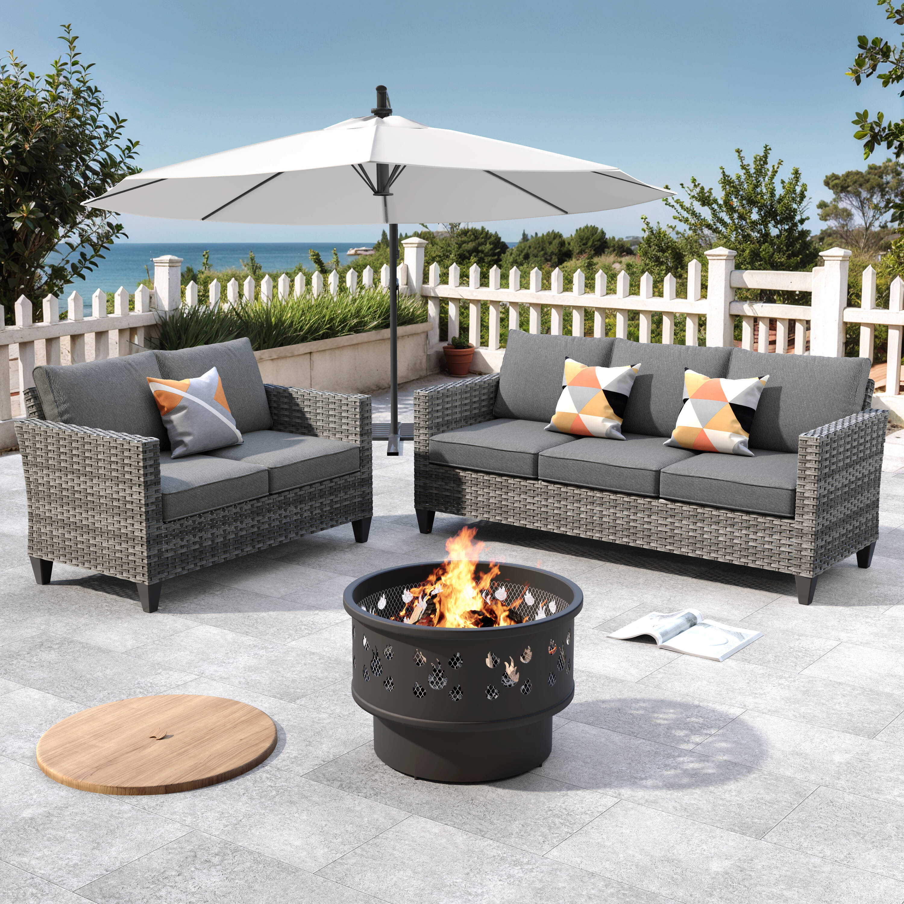 XIZZI XILV70062 Warrior 5-Piece Wicker Patio Conversation Set with Blue Cushions