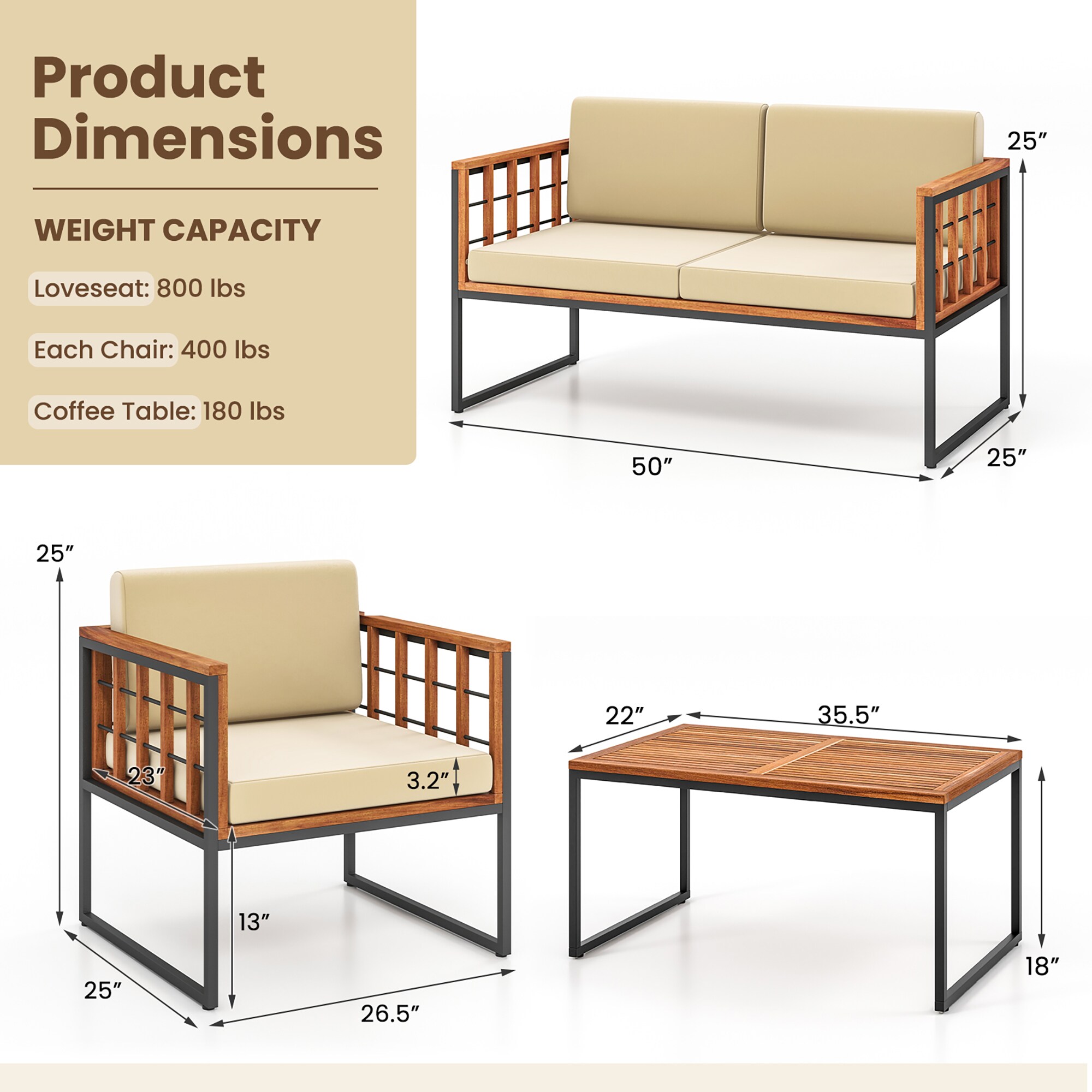Forclover ALRO-3P22BR Patio-Conversation-Sets - View #6