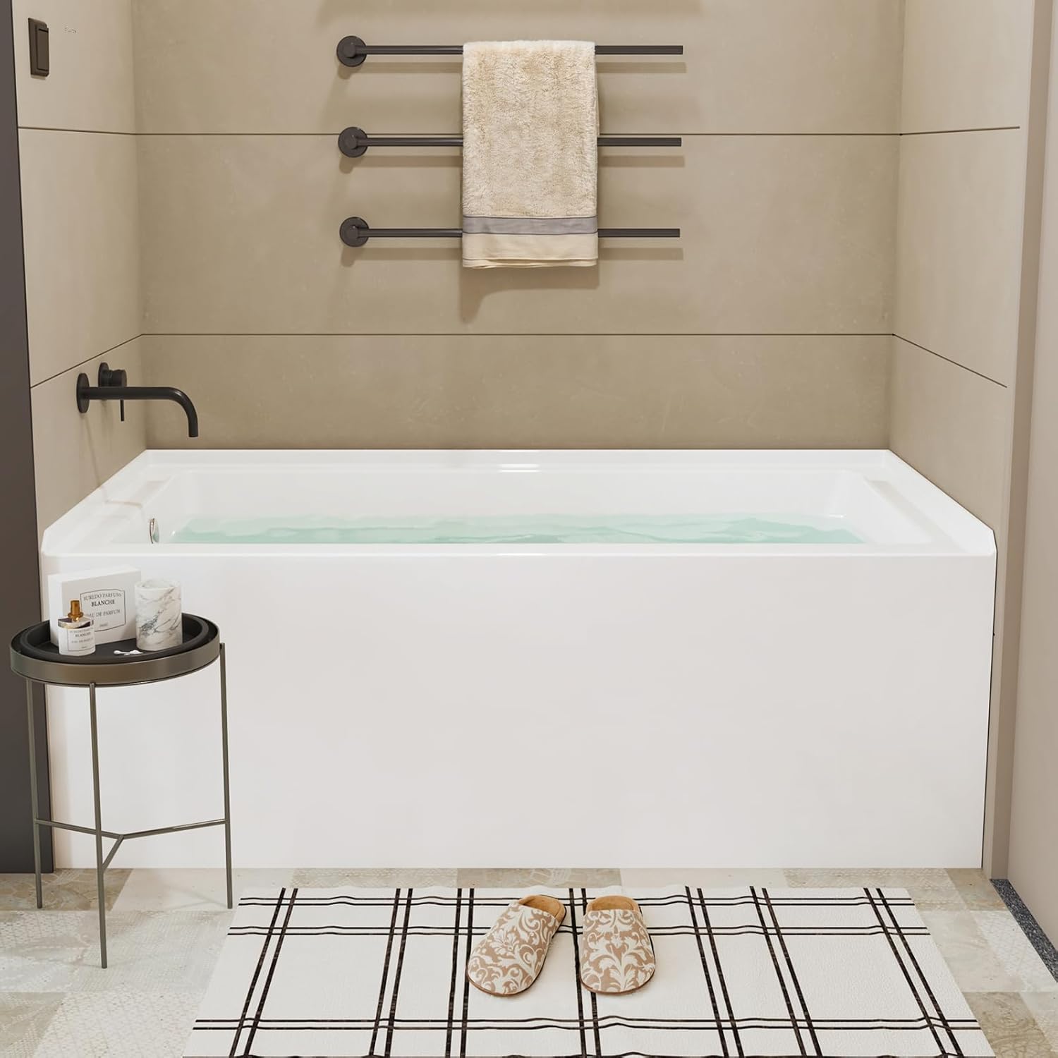 Qeetex PHO154OO0GB Premium Rectangular Alcove Soaking Tub in comfort with this rectangular alcove soaking bathtub constructed from high quality acrylic and reinforced