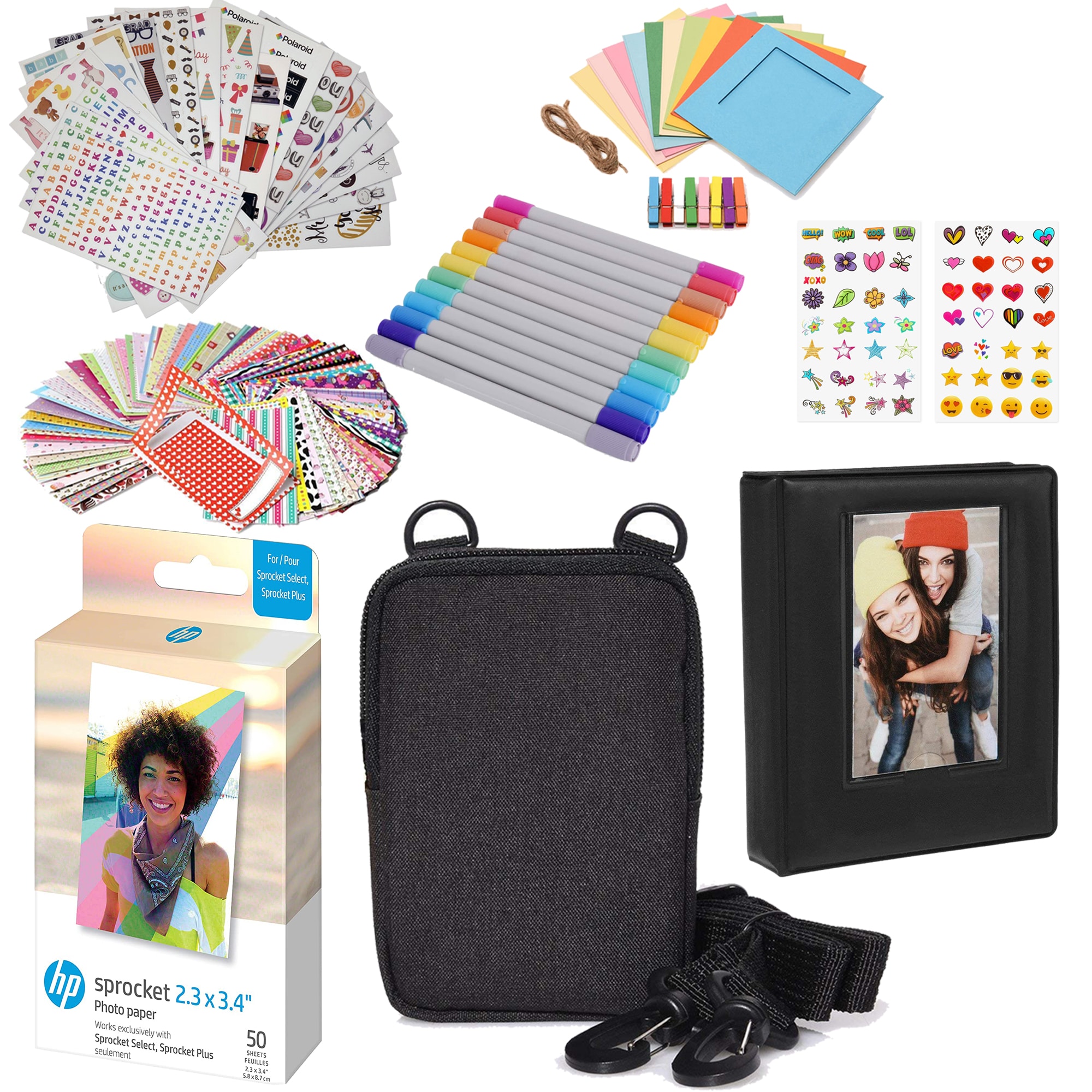 HP Sprocket 2.3 x 3.4 Zink Photo Paper Kit 50 Pack with Case Album Markers and Stickers