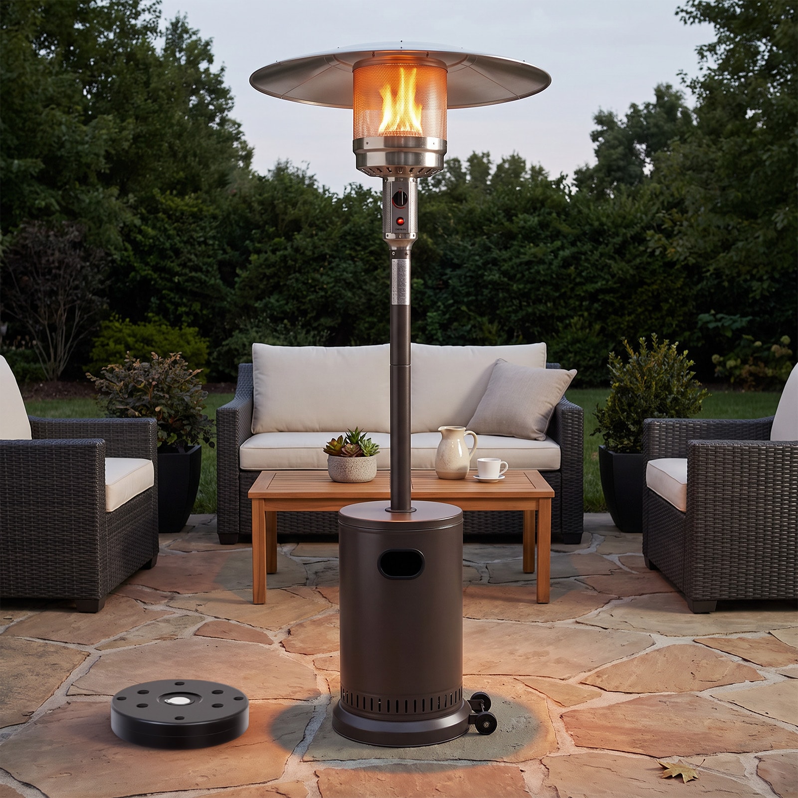 Romswi - 50000 BTU Outdoor Patio Heater with Double-Layer Stainless Steel Burner Wheels and Tip ...