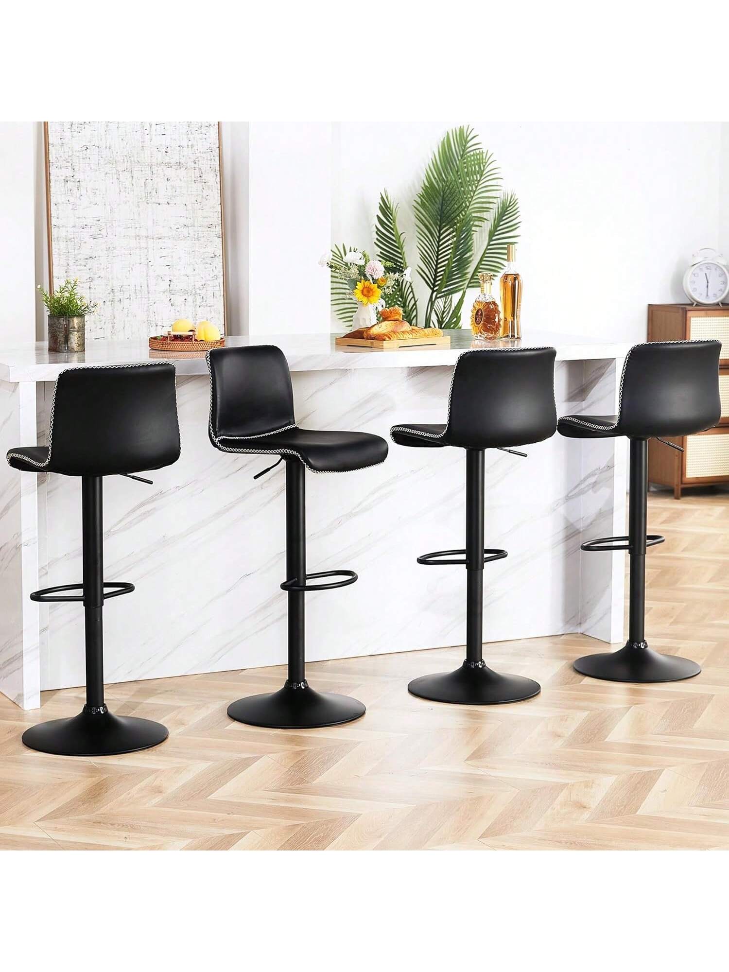 WhizMax GGL-PHO-1611TS12 Modern Bar Stools Set of 4 Adjustable Swivel Bar Stools Set Upholstered Swivel Bar Stools PU Leather Counter Height Barstools for Bar Kitchen Dining Room Black