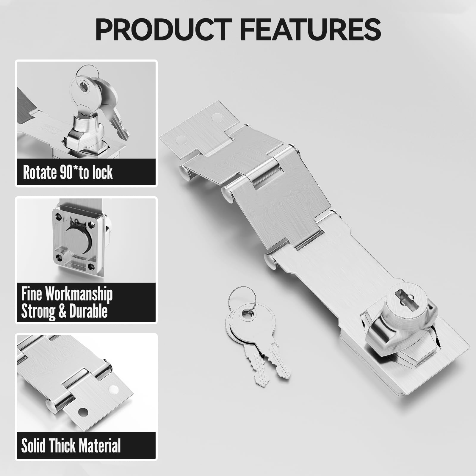 Ahfiwaso Door Hasp Latch with Key Concealed Safety Lock 6.7 Inch Triple ...