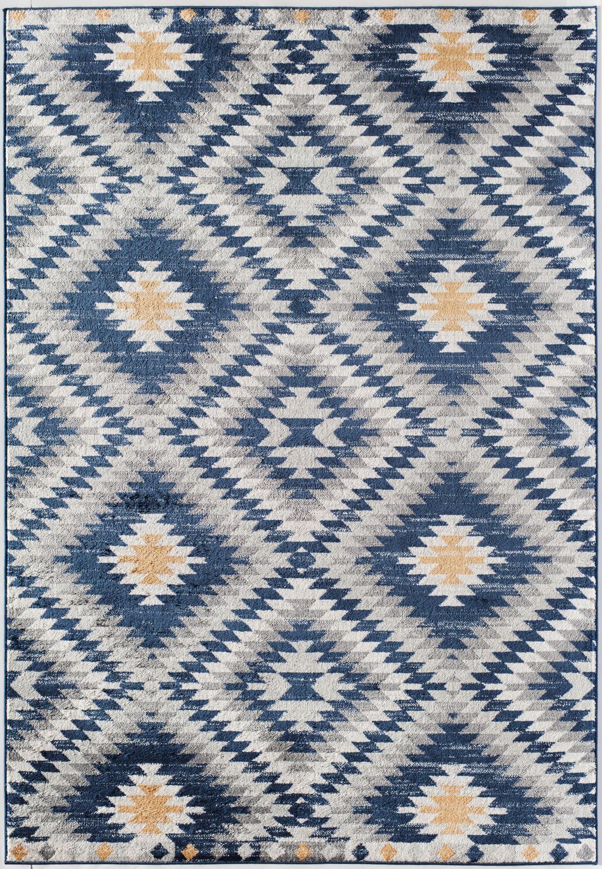 Soleil Reversible Blue Synthetic 5' x 7' Stain-Resistant Area Rug