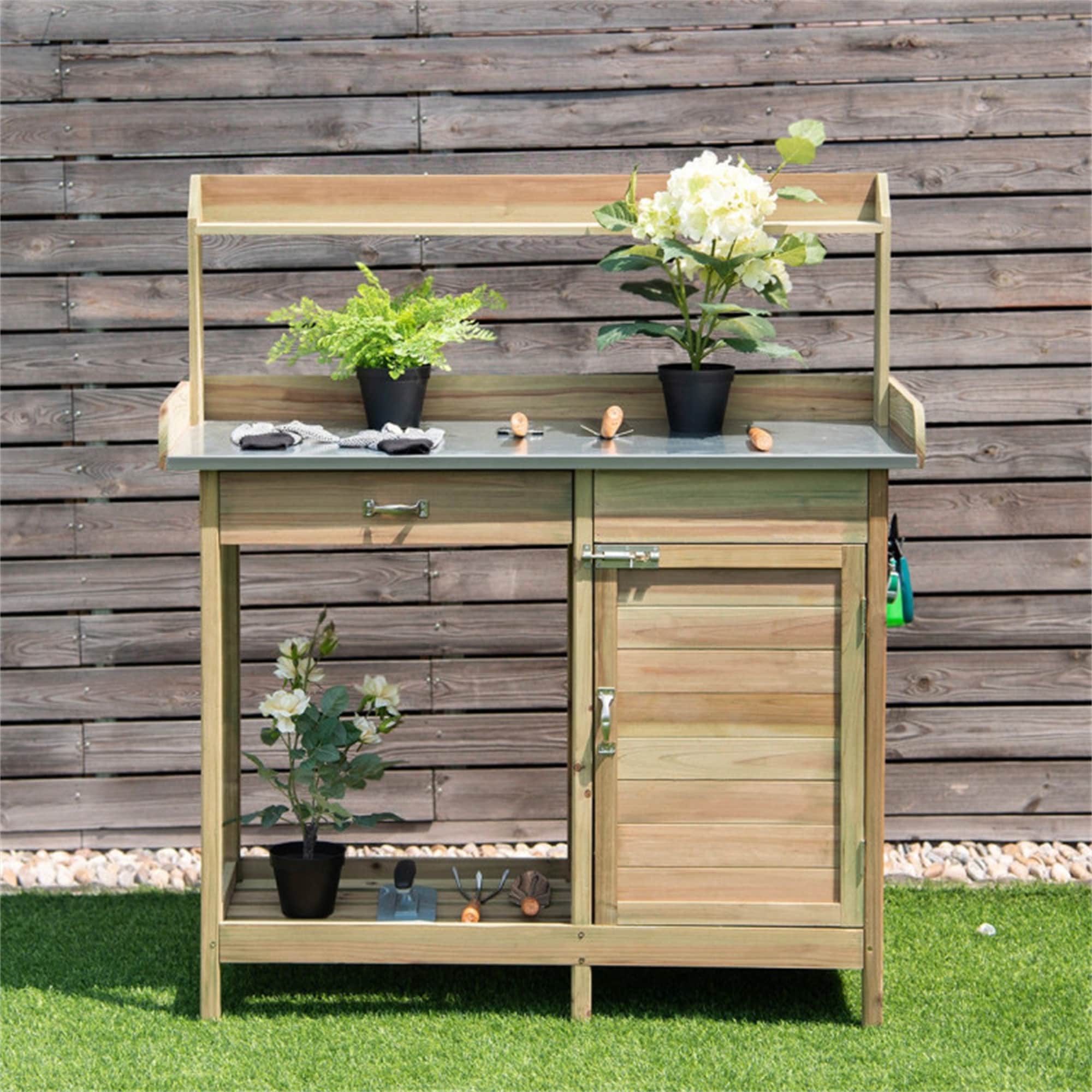 BABOOM BOM-0GT3555-CO Wooden Work Station 44-in x 49.5-in x 18-in Natural Potting Bench