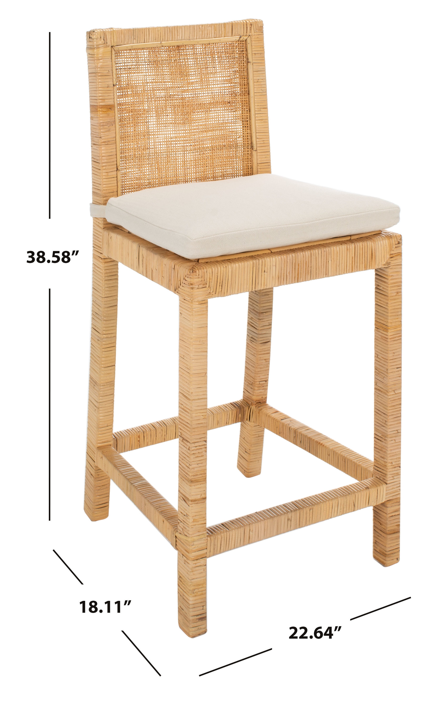 White and Natural Mango Wood Counter Stool with Cushion