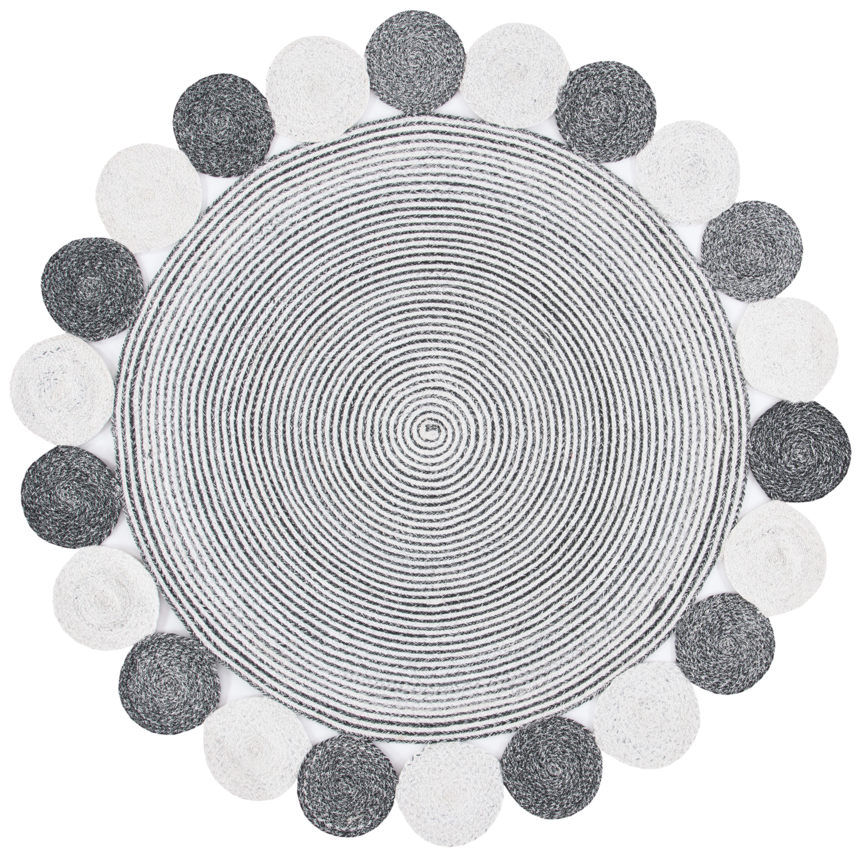 Safavieh CAP231H-6R Cape Cod Hannelotte 6 x 6 (ft) Polyester Charcoal/Ivory Round Indoor Abstract Bohemian/Eclectic Area rug