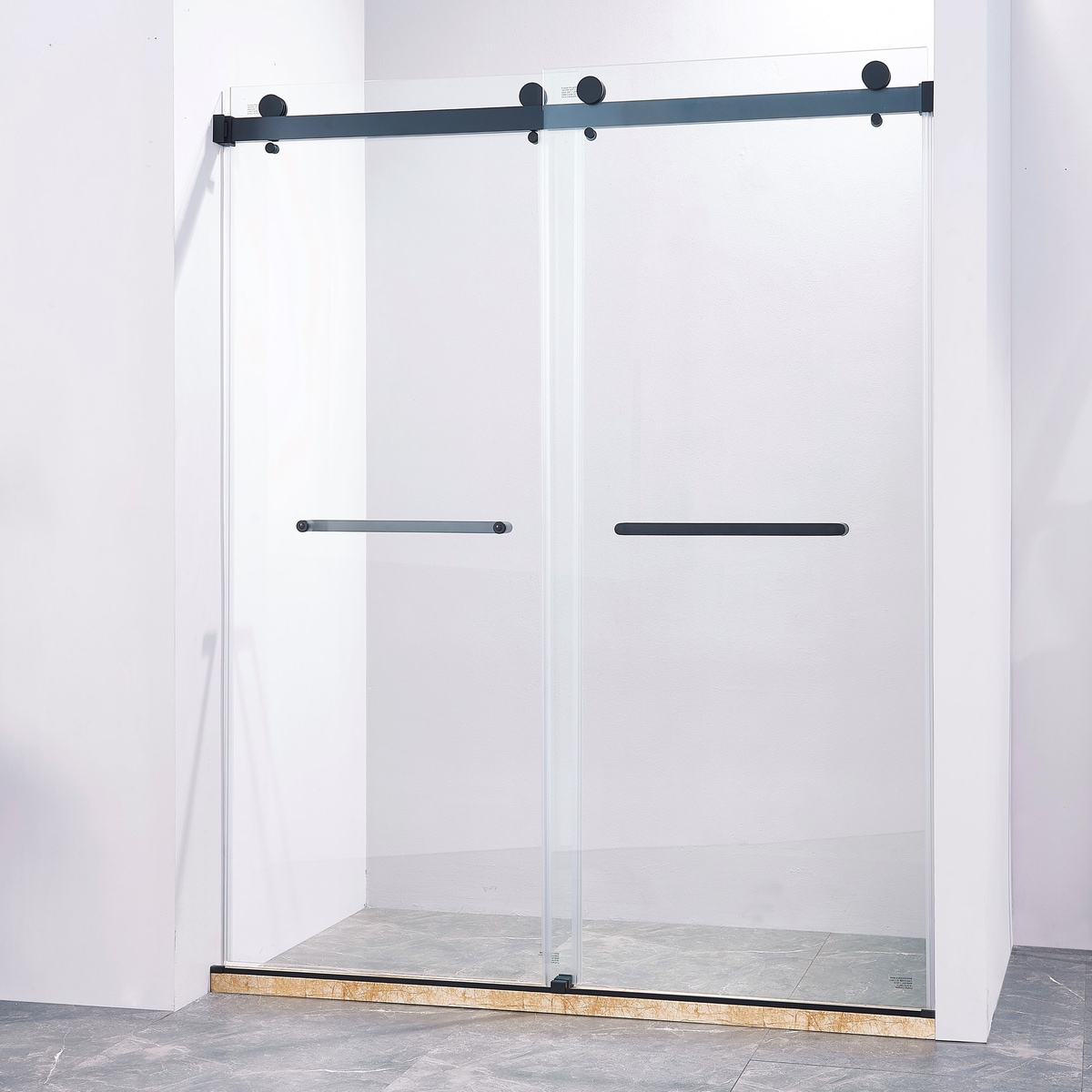 Loheer 56 to 60-in W x 75-in H Frameless Double Sliding Matte Black Shower Door
