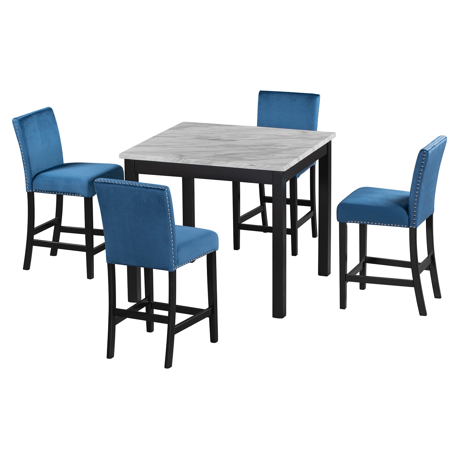 SINOFURN SYA010188WT Blue Traditional Dining Room Set with Square Table ( Seats 4 )