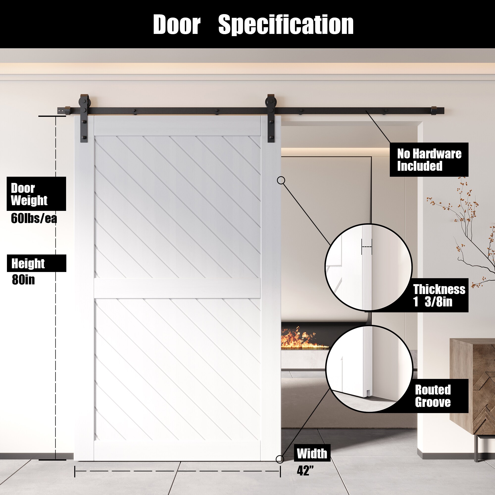 HOMACER XT2-4280-WH Barn-Doors - View #2