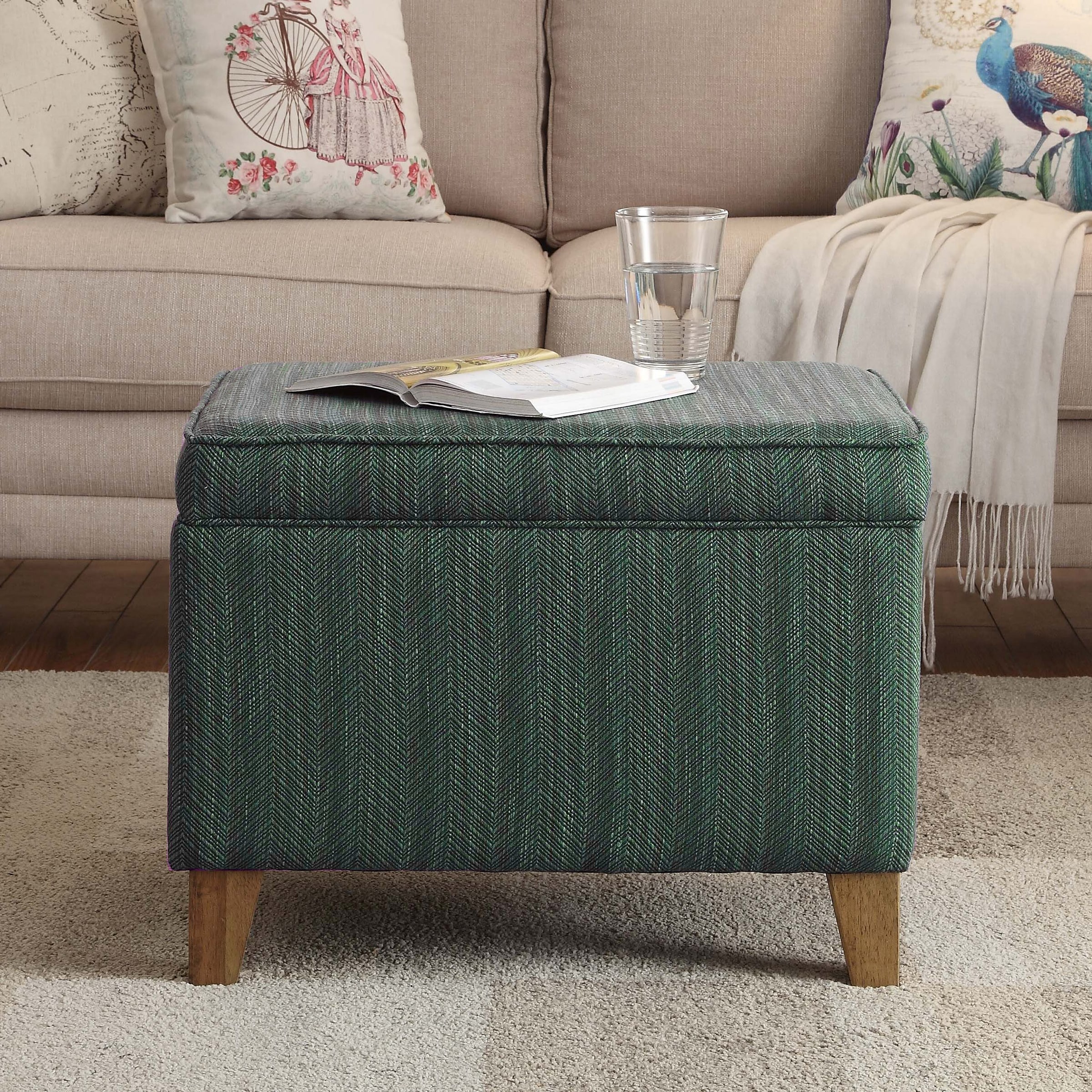HomePop N7697S-F1539 Casual Teal and Cream Patterned Storage Ottoman