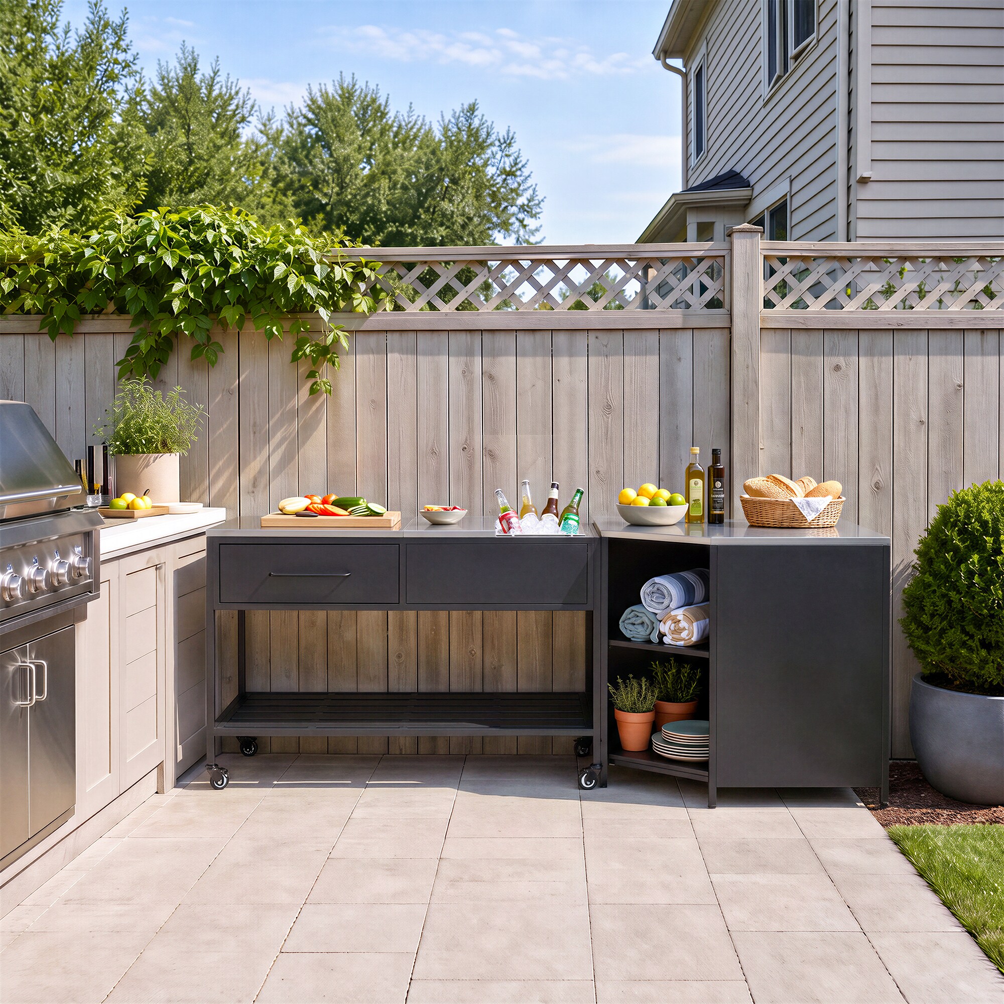 PexFix Outdoor Kitchen Island and Half-Open Corner Storage Unit Set ...