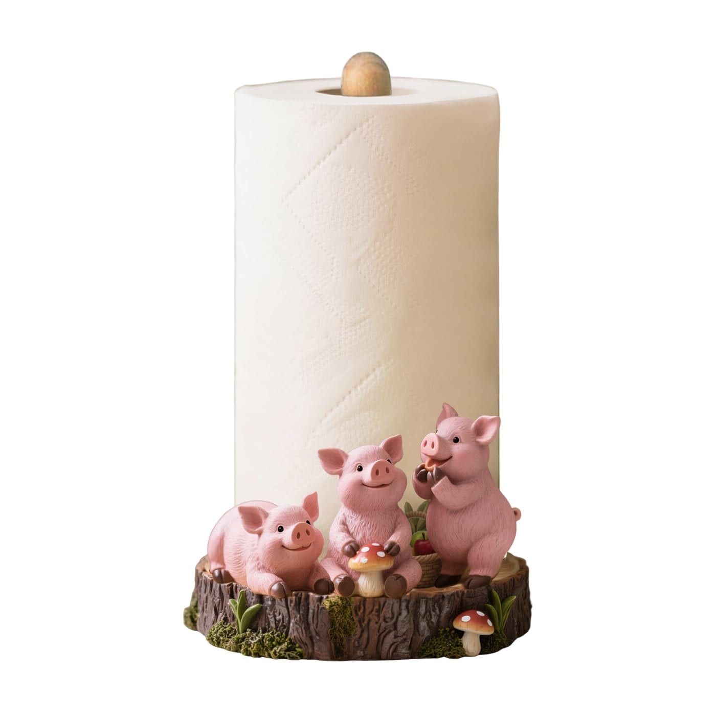 Aoibox  Resin and Wood Paper Towel Holder Stand with Pink Pigs and Mushrooms Design for Kitchen Countertop 7