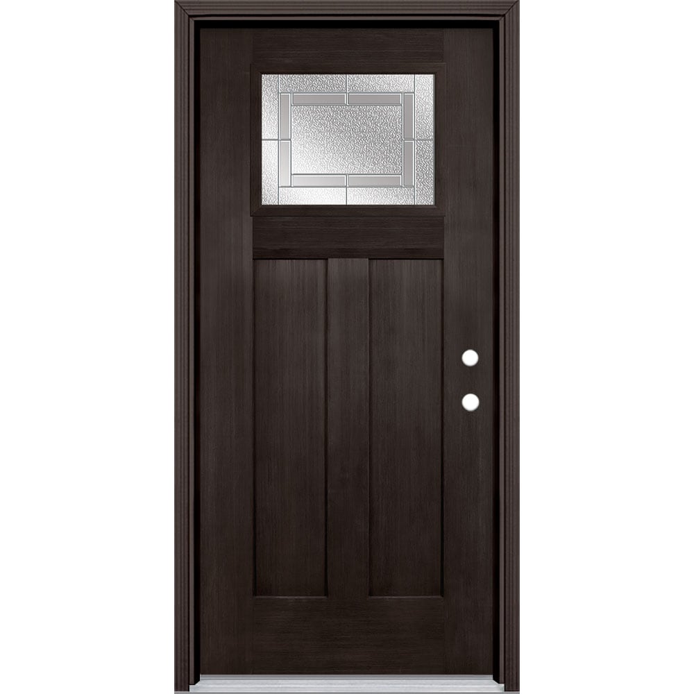 Masonite 3419807 Focus 36-in x 80-in x 4-9/16-in Fiberglass Craftsman Left-hand inswing Walnut Stained Prehung Front Door with Brickmould Insulating core