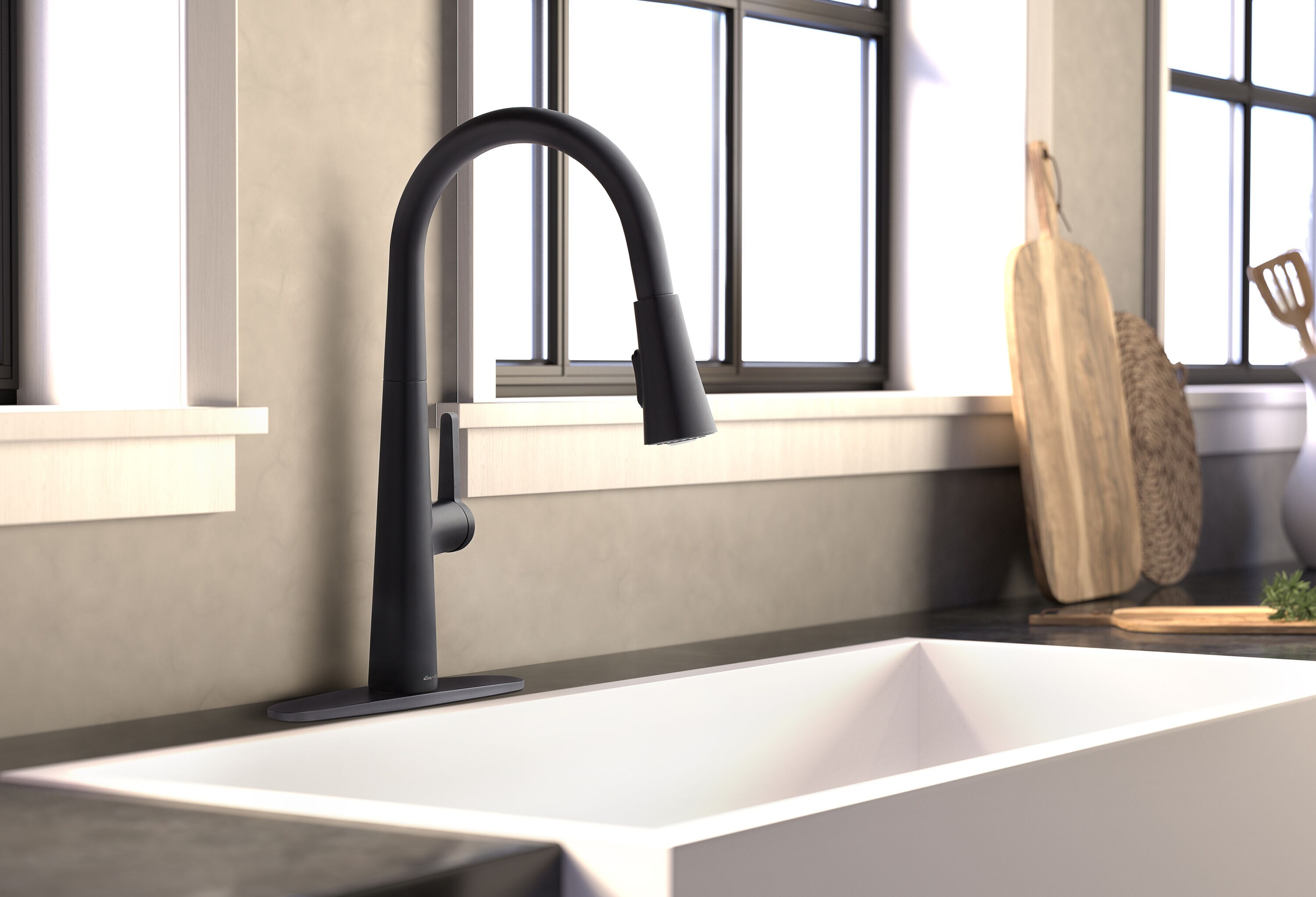 Matte Black Pull-Down Handle Kitchen Faucet with Deck Plate