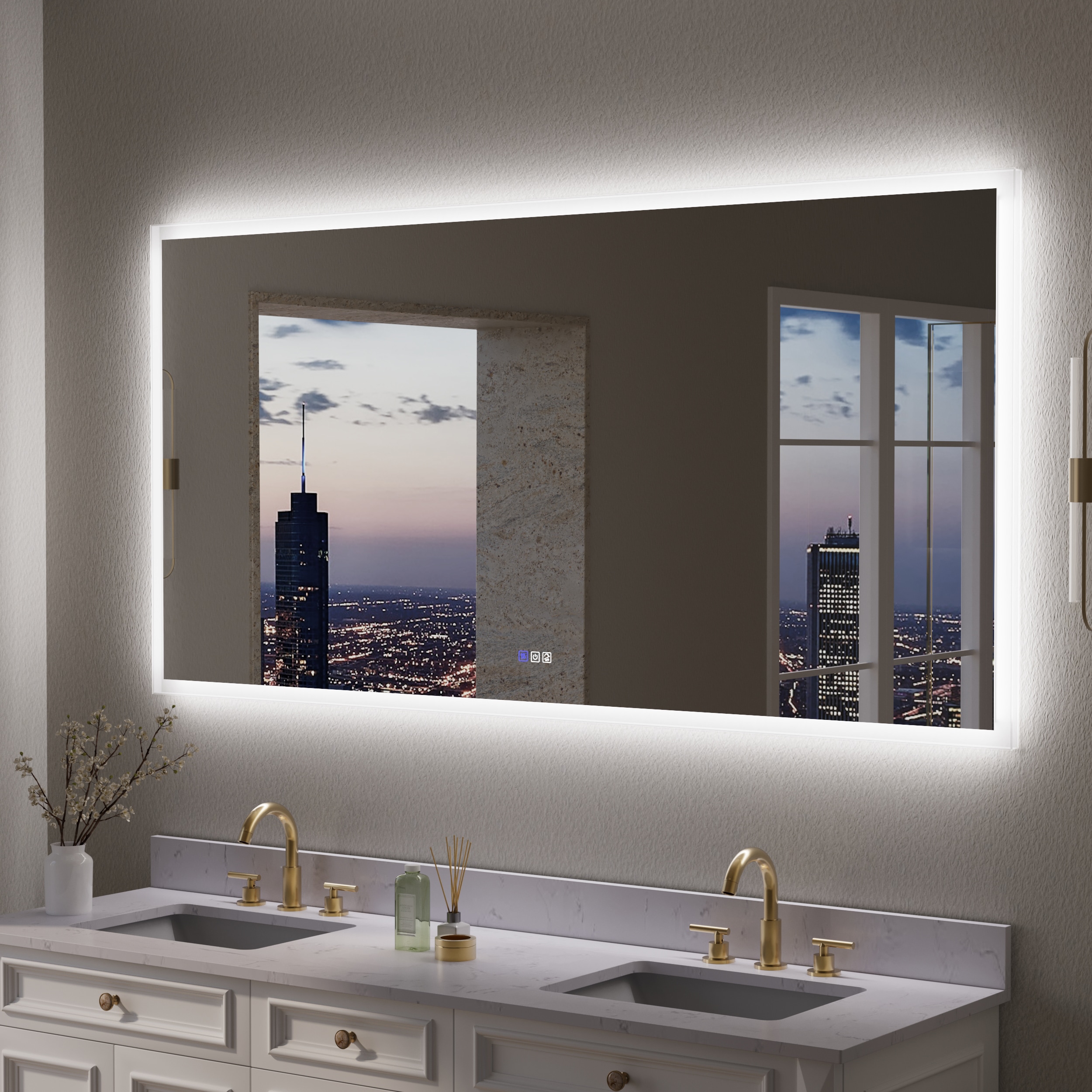 WELLFOR W7MRL7236 GALAXY LED Mirror 72-in x 36-in Polished Frameless Rectangle Dimmable LED Lighted Fog Free Bathroom Vanity Mirror ( White )