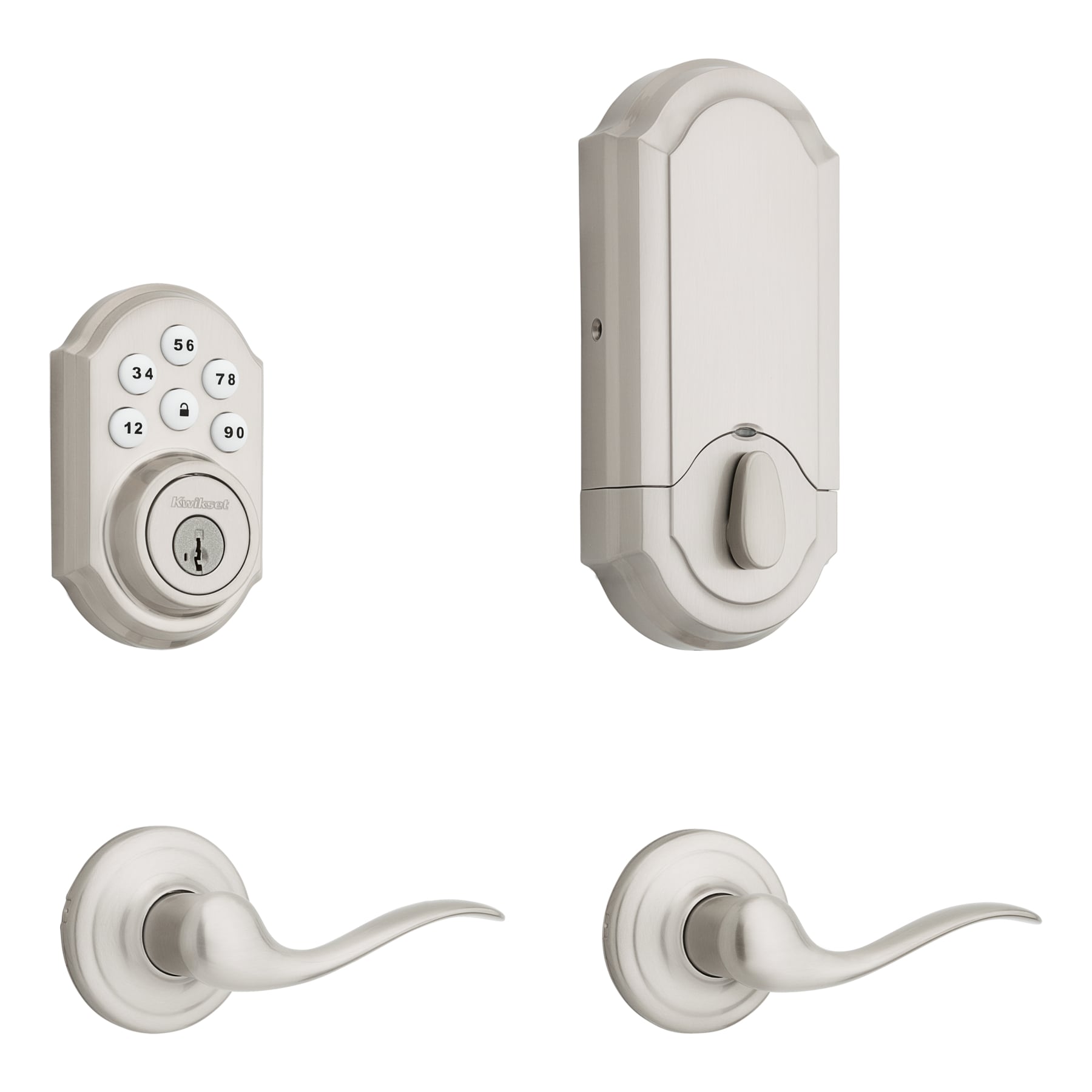 Kwikset 909TRL/720TNL 15 CP SmartCode Deadbolts Touchpad Satin Nickel Electronic Deadbolt and Handleset SmartKey Keypad
