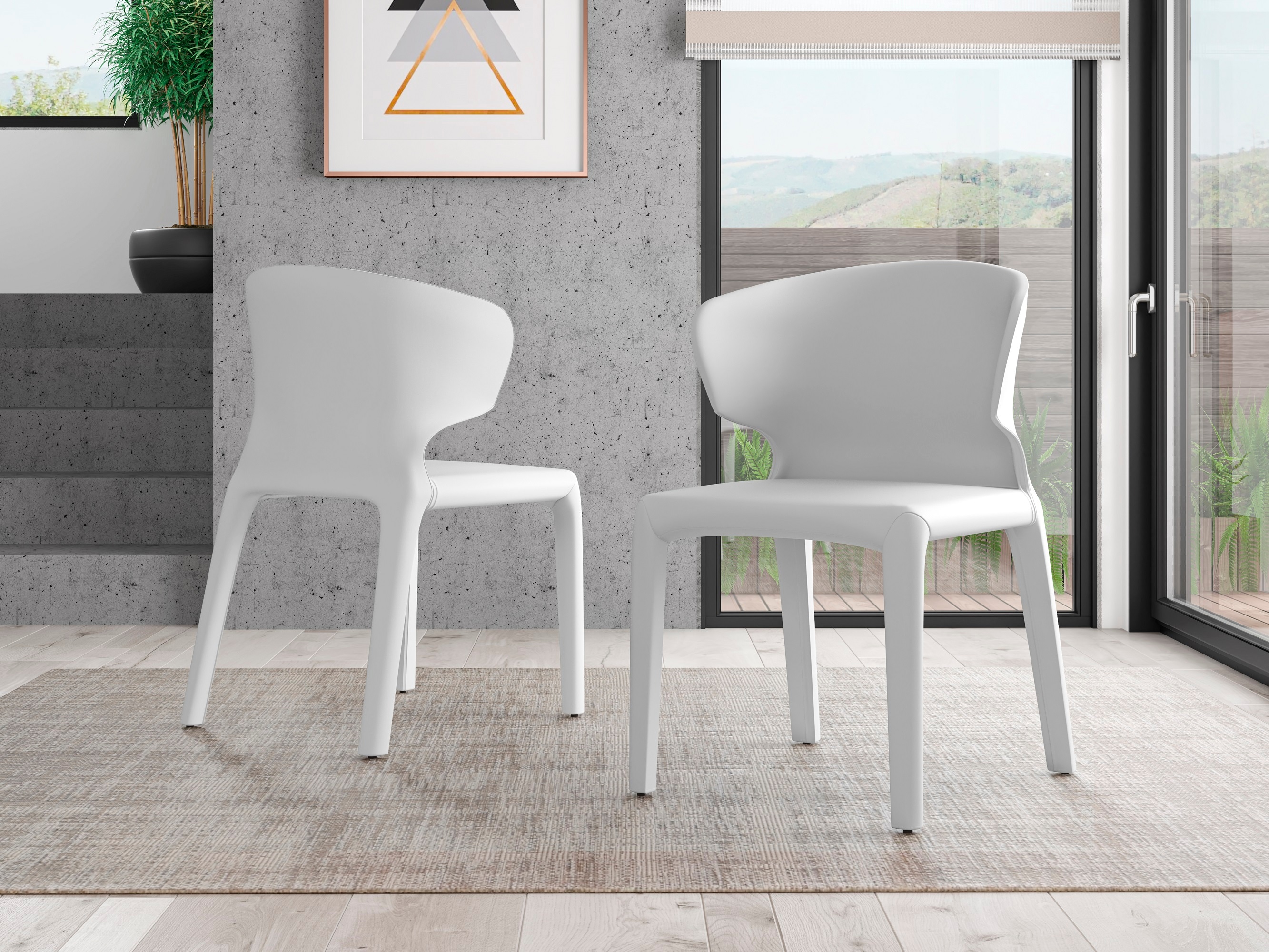 Manhattan Comfort DC031-CR Set of 2 Conrad Contemporary/Modern Faux Leather Upholstered Dining Side Chair (Metal Frame)