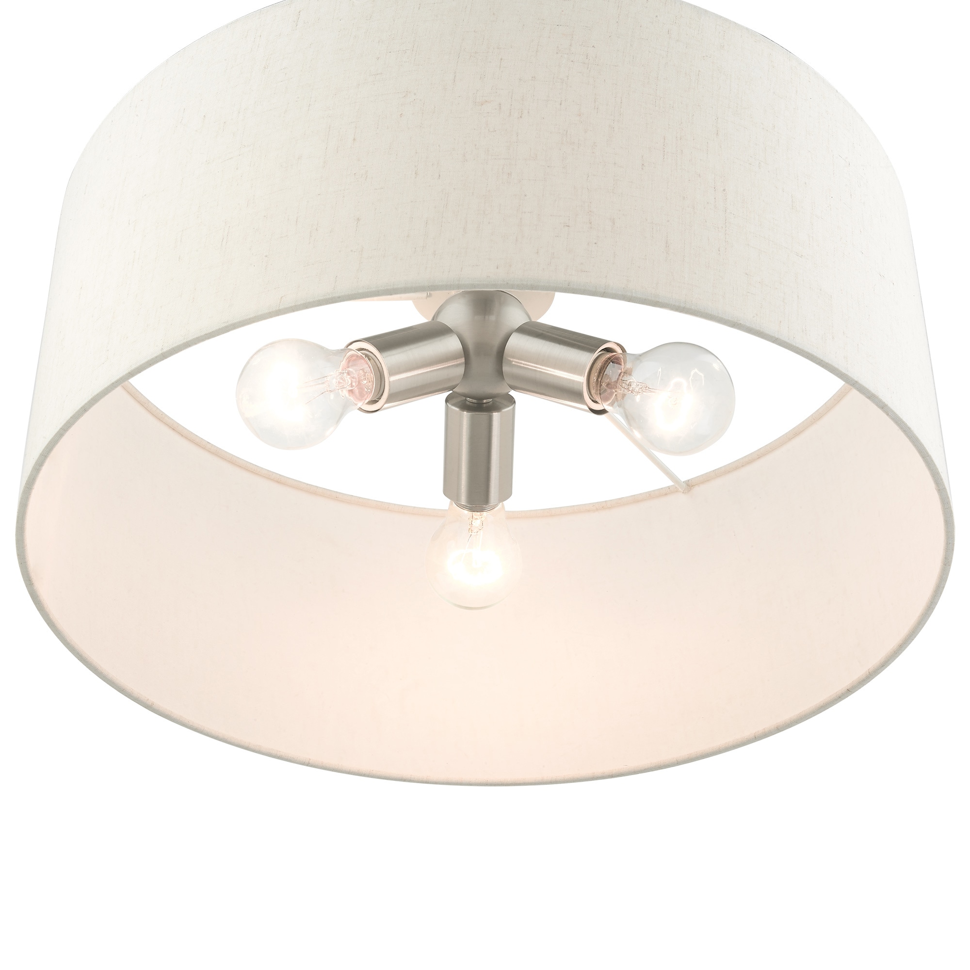 Meadow Brushed Nickel 3-Light Drum Pendant with Oatmeal Shade