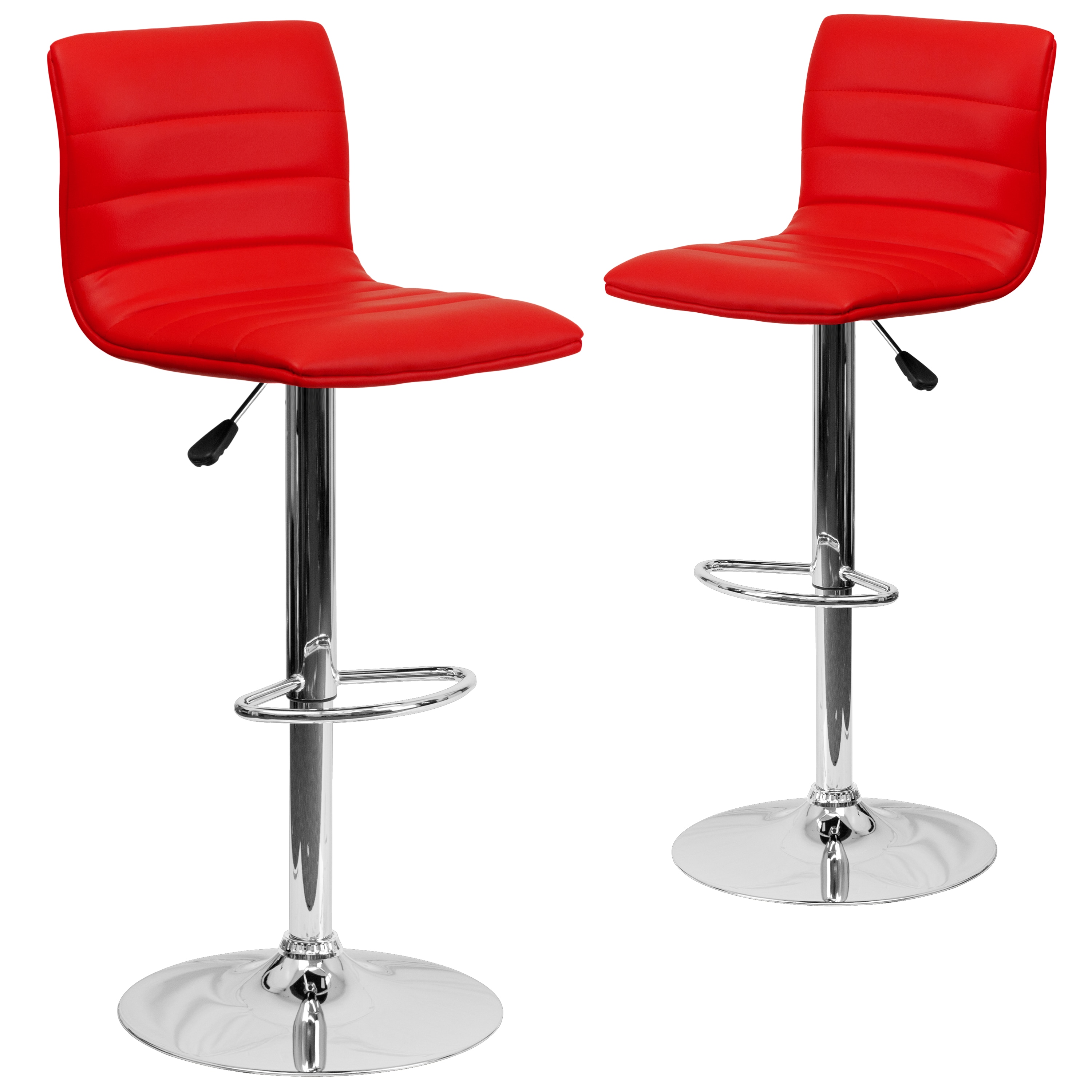 Flash Furniture 847254071680 Set of 2 Red 33-in H Adjustable height Upholstered Swivel Metal Bar Stool Back