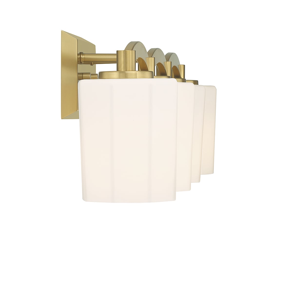Whitney Warm Brass 4-Light Vanity with Fluted Glass Shades