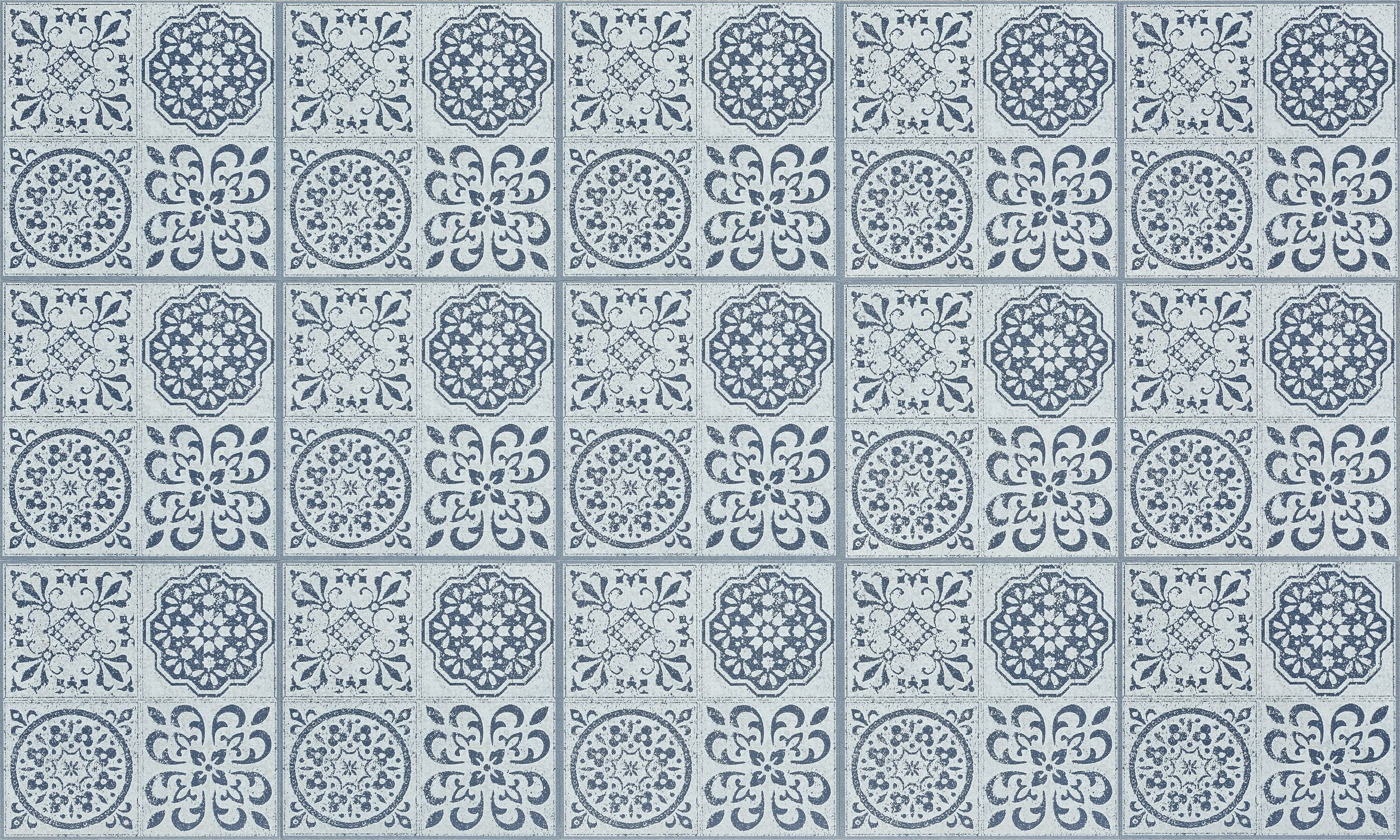 Armenian Tile Vinyl Floor Mats, Blue and White - 2 Sizes — Paradigm Texas