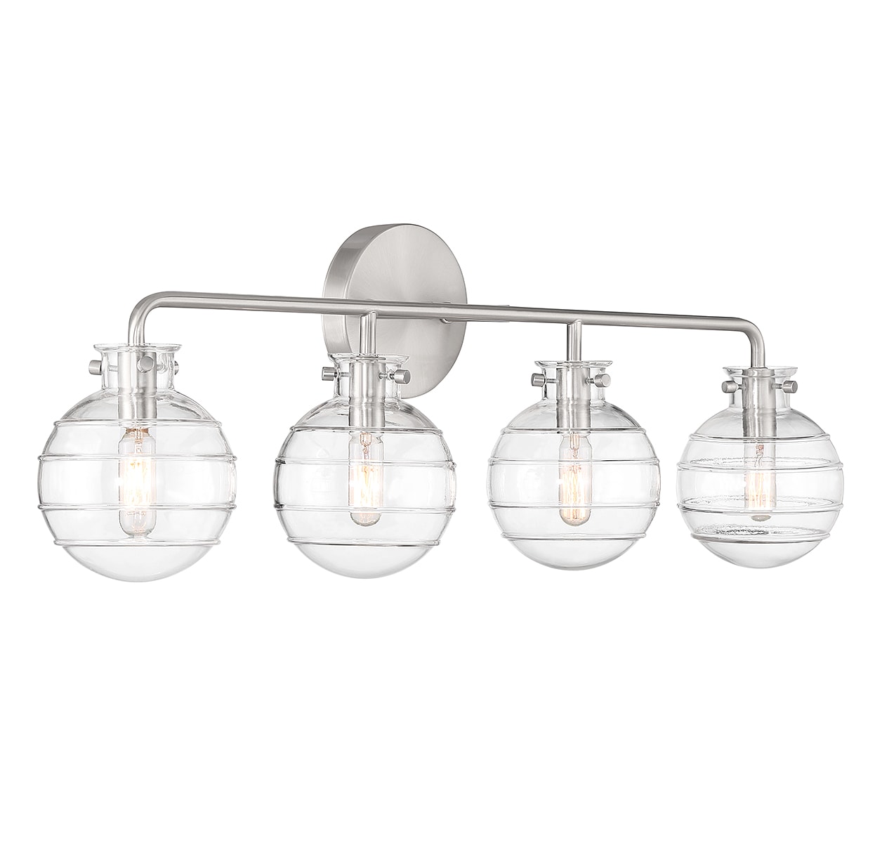Satin Nickel 4-Light Vanity with Clear Swirl Glass Shades