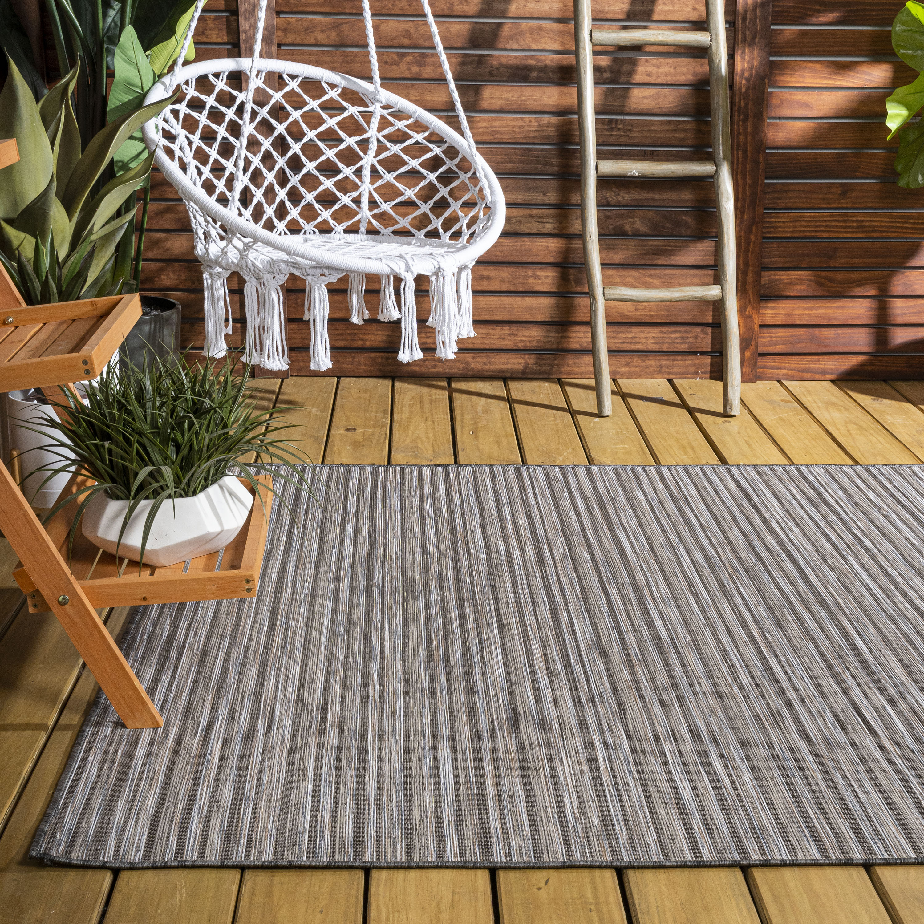 Finn Dark Gray and Blue Striped Synthetic 4' x 6' Area Rug