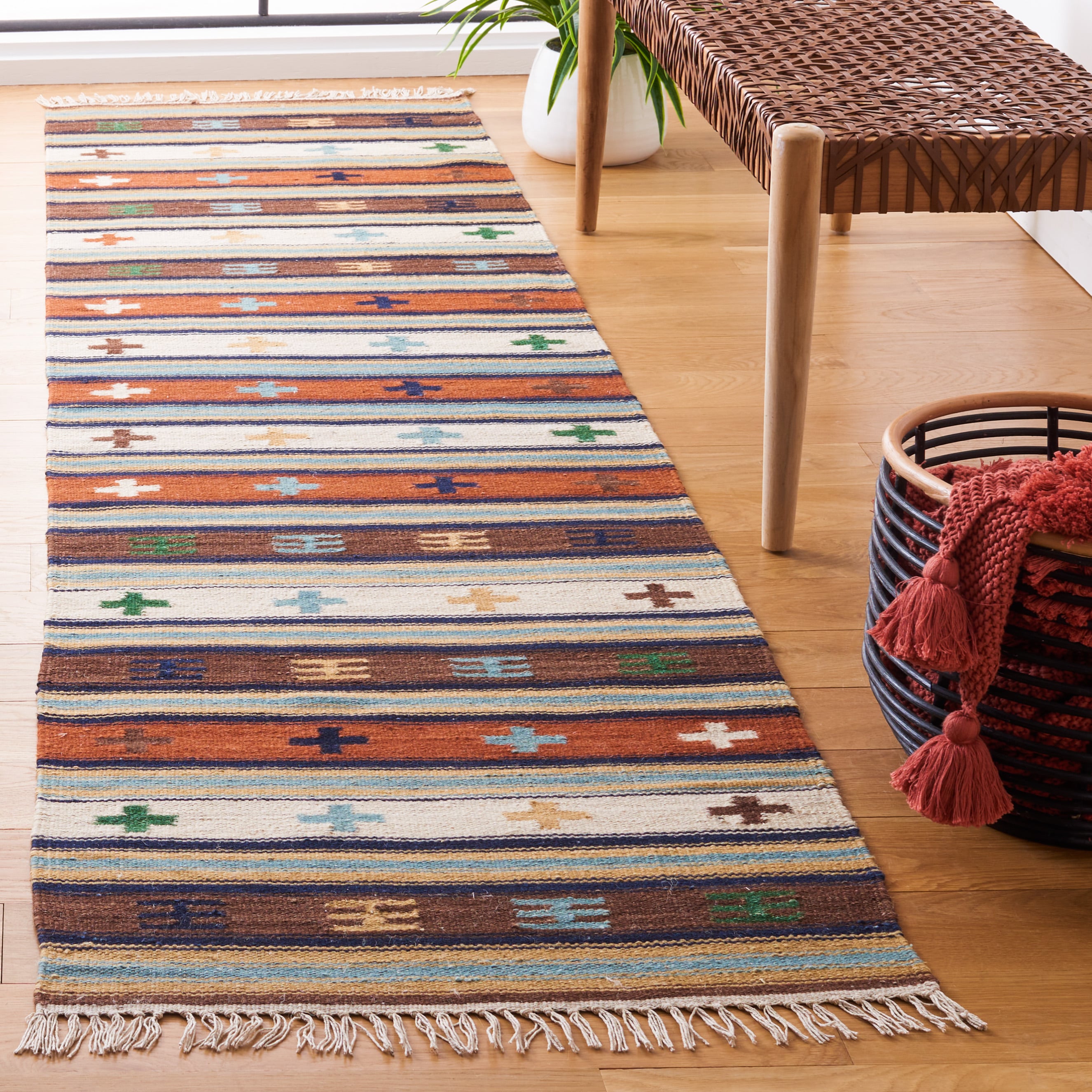 Kilim 710A Ivory Rust 2 x 9 Rectangular Runner rug