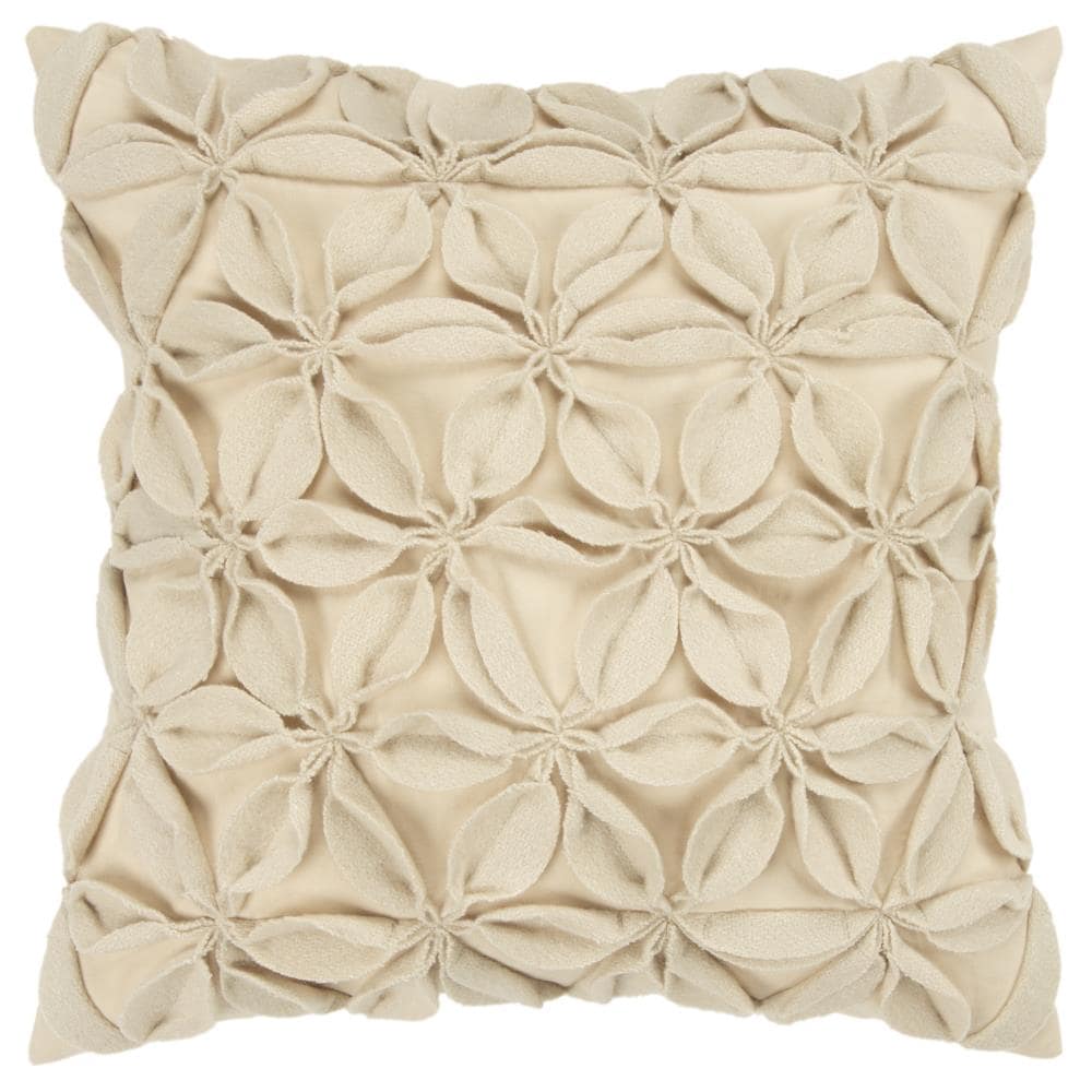 Rizzy Home T07842 Poly filled pillow 18-in x 18-in Cream Square Indoor Decorative Pillow