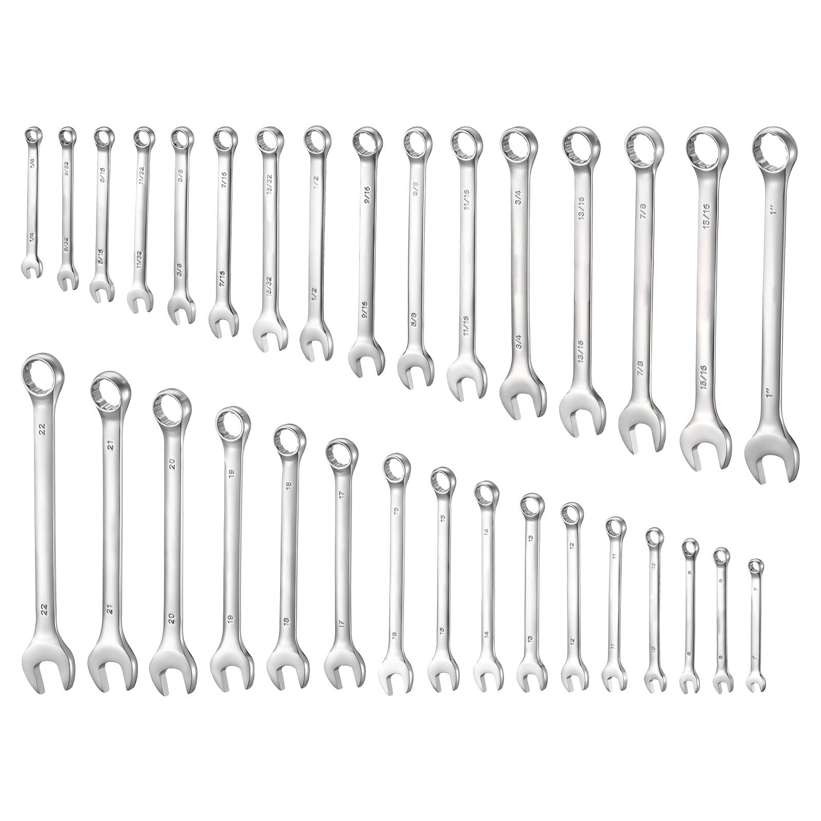 GIVIMO - 32-Piece SAE and Metric Combination Wrench Set with 12-Point Box Ends 15-Degree Angled O...