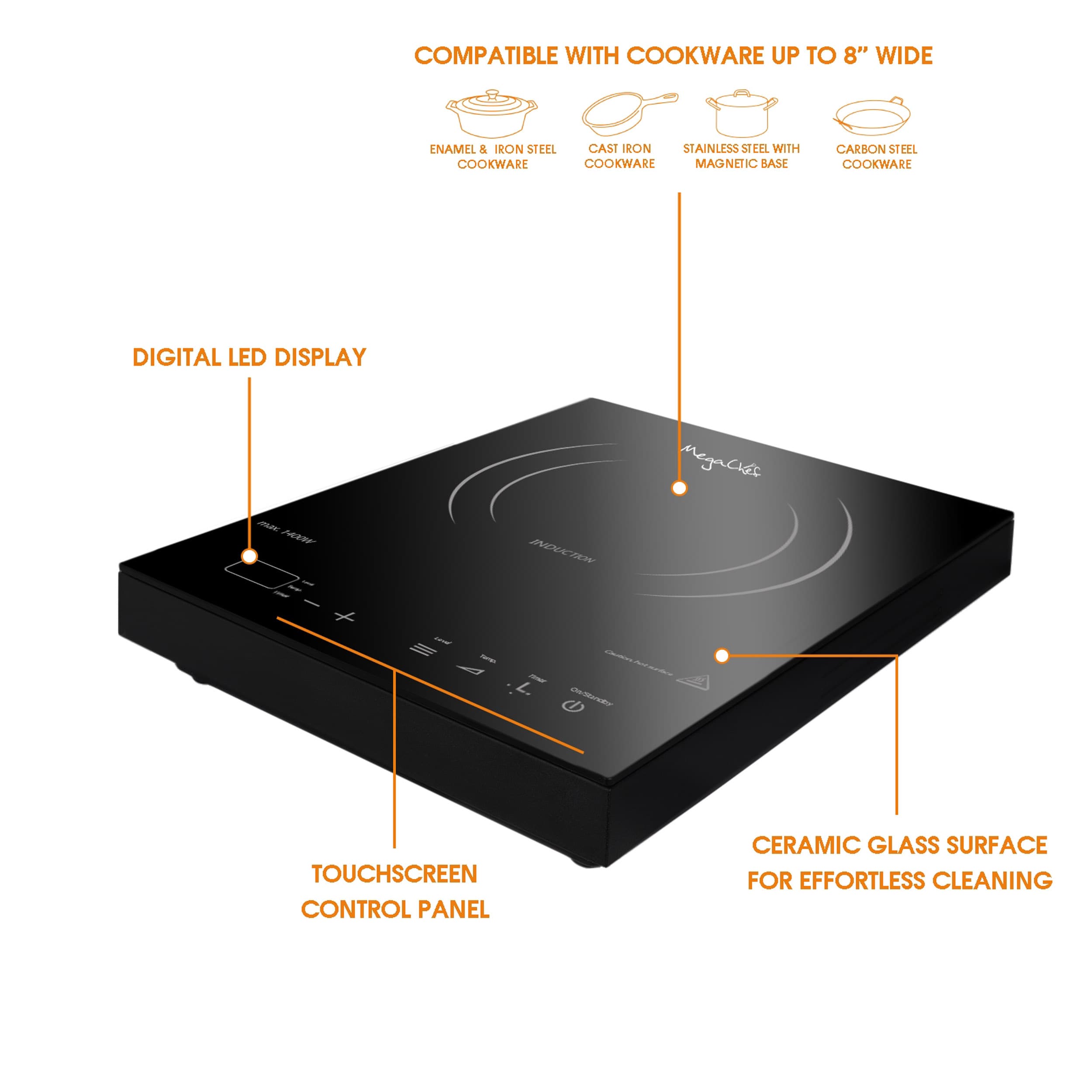 Ciarra CATIH1 1800W Portable Induction Cooktop, Ultra Slim Single Electric Countertop Burner with Sensor Touch and Digital Timer