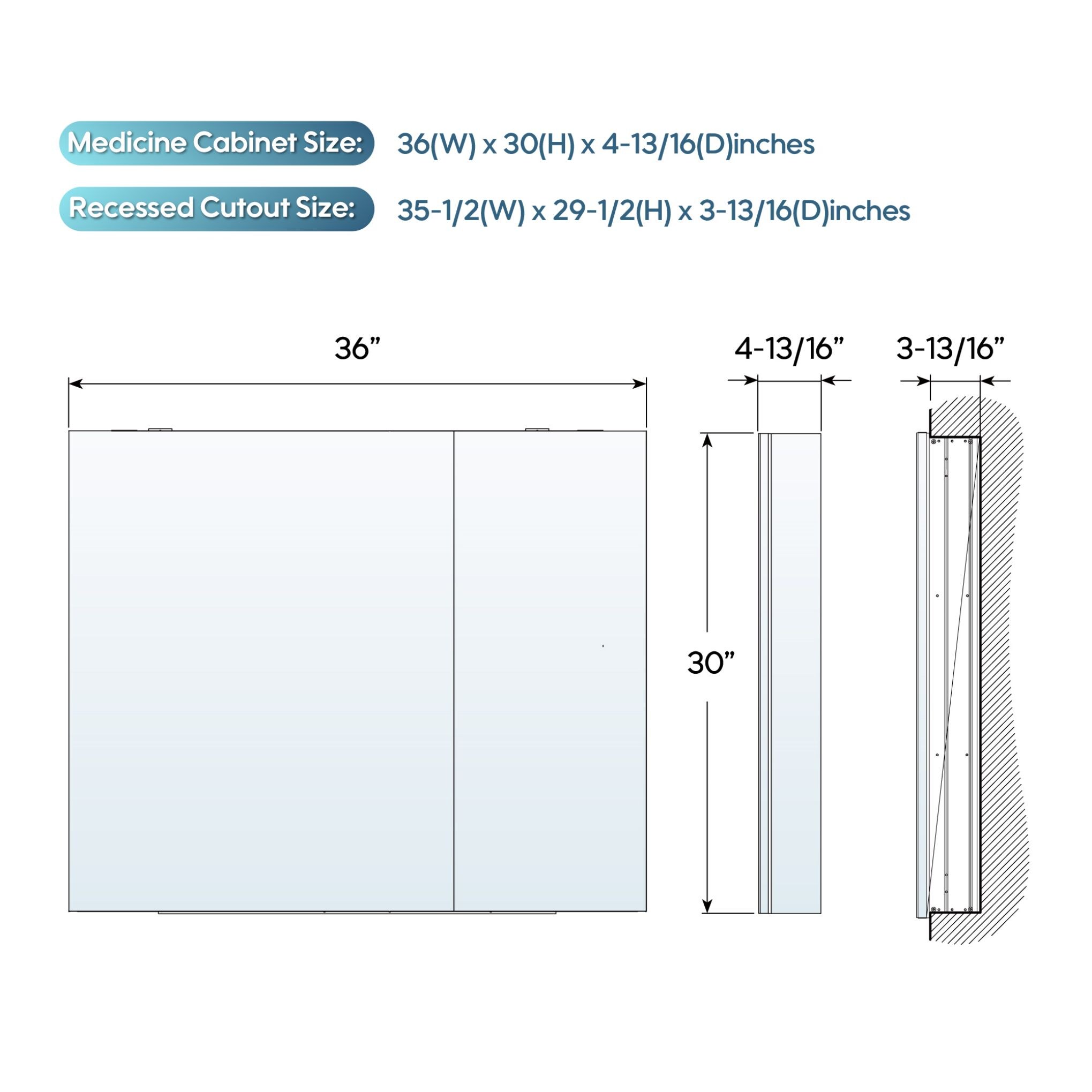 WELLFOR ROSA2412LR Bathroom-Medicine-Cabinets - View #2