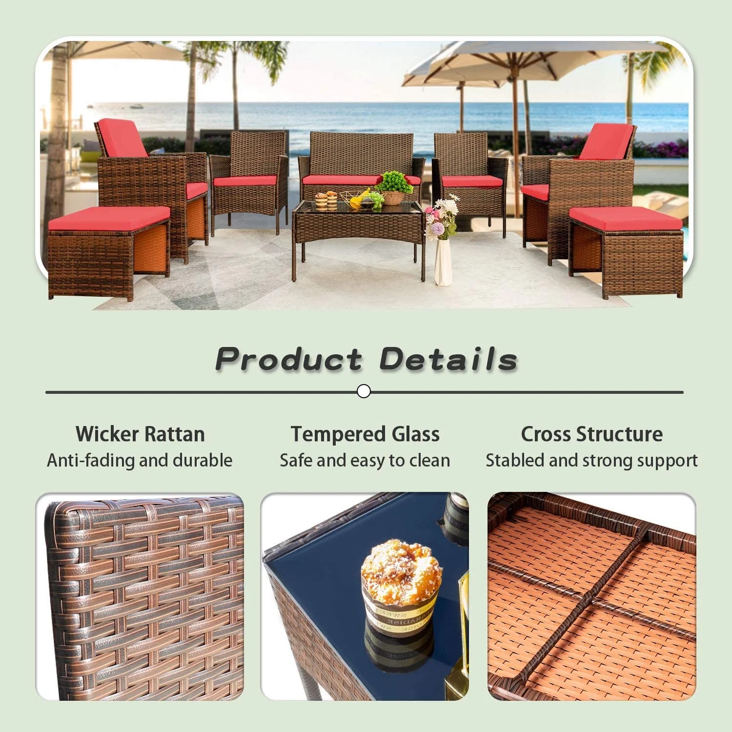 Vineego LS-LCRF2C2F-RD834M18 Patio-Conversation-Sets - View #5