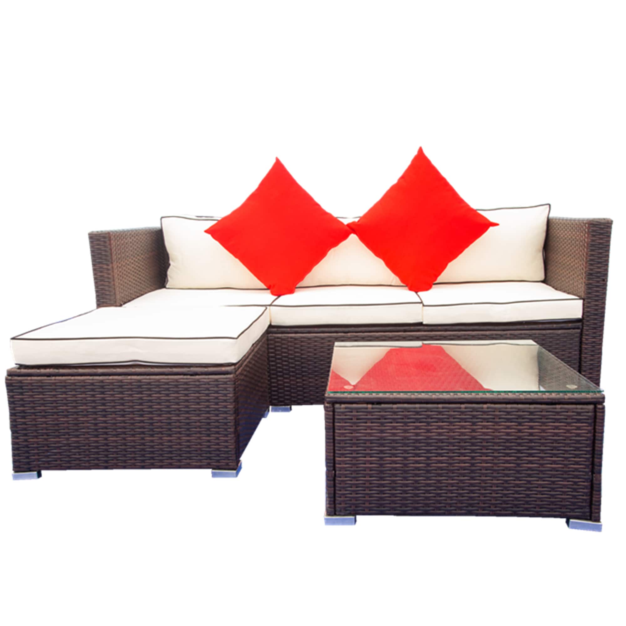 Flynama YC-V-W329-S00004 3 Piece Outdoor Patio Furniture PE Rattan Wicker Conversation Set Sectional Sofa Set with Beige Cushions