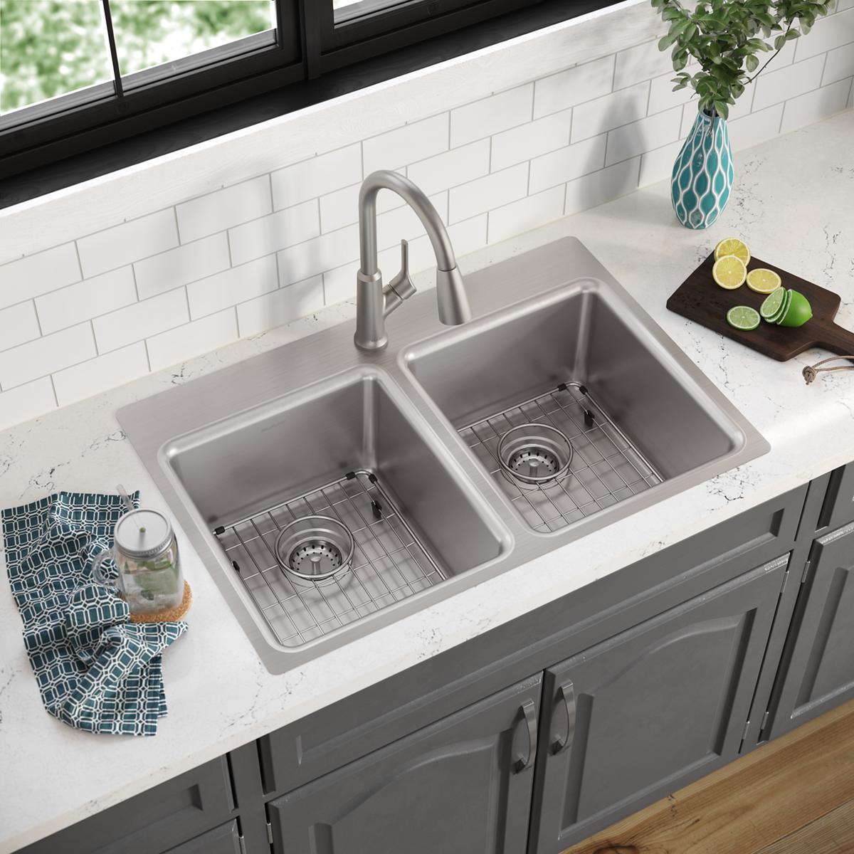 Extra Large 44 Equal Double Bowl Kitchen Sink with Small Radius Corners