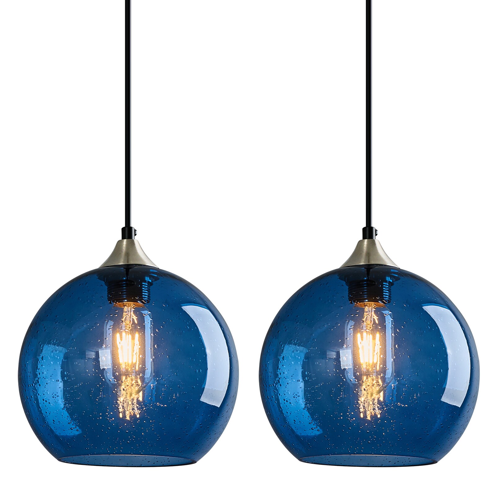 ZHLLMQ Pendant 1-Light 2-Pack Modern Blue Seeded Glass Globe Non Integrated LED 7.87in Kitchen Island Hardwired Adjustable Pendant Light