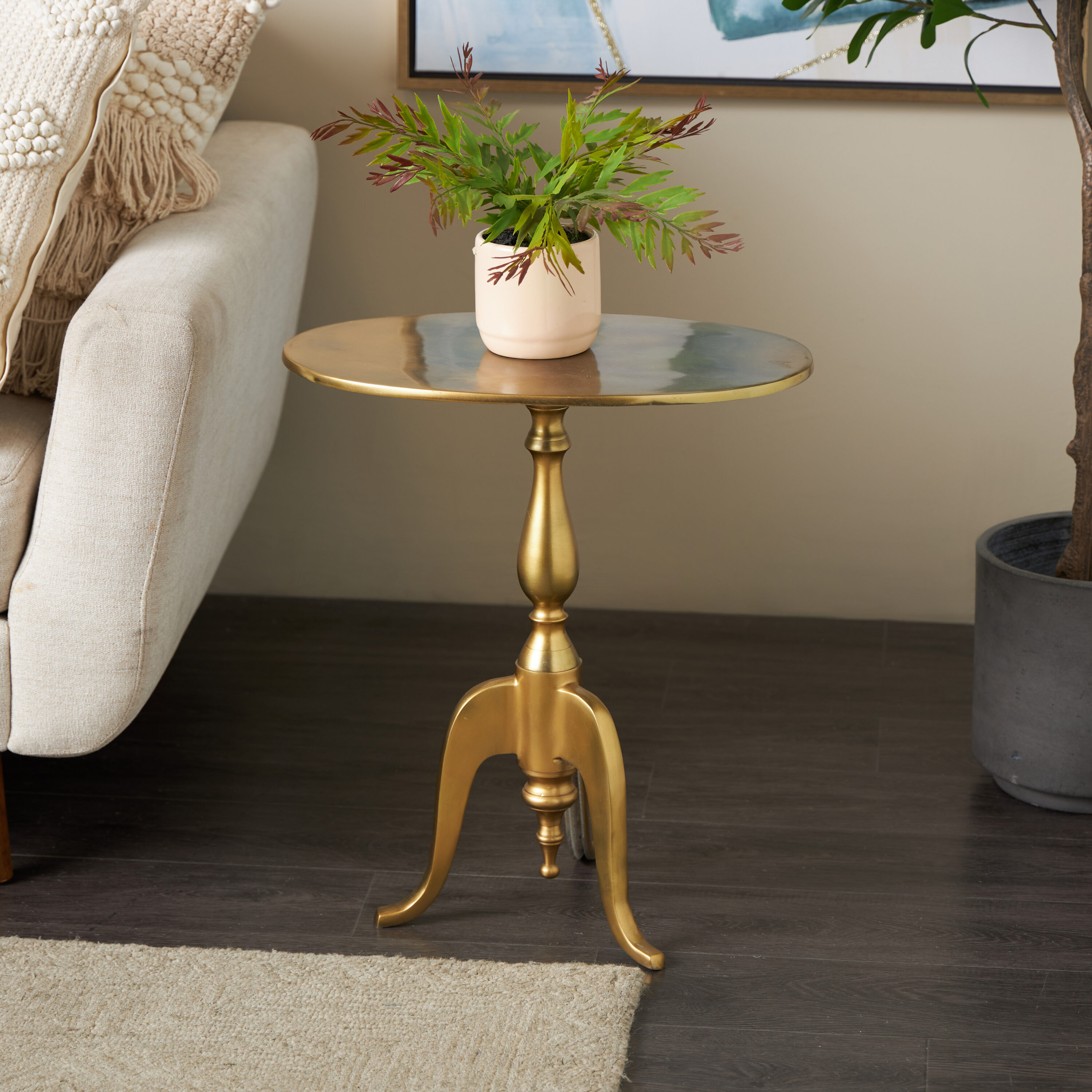 Grayson Lane 27417 19-in W x 21-in H Gold Small Metal Round Farmhouse End Table Assembly Required