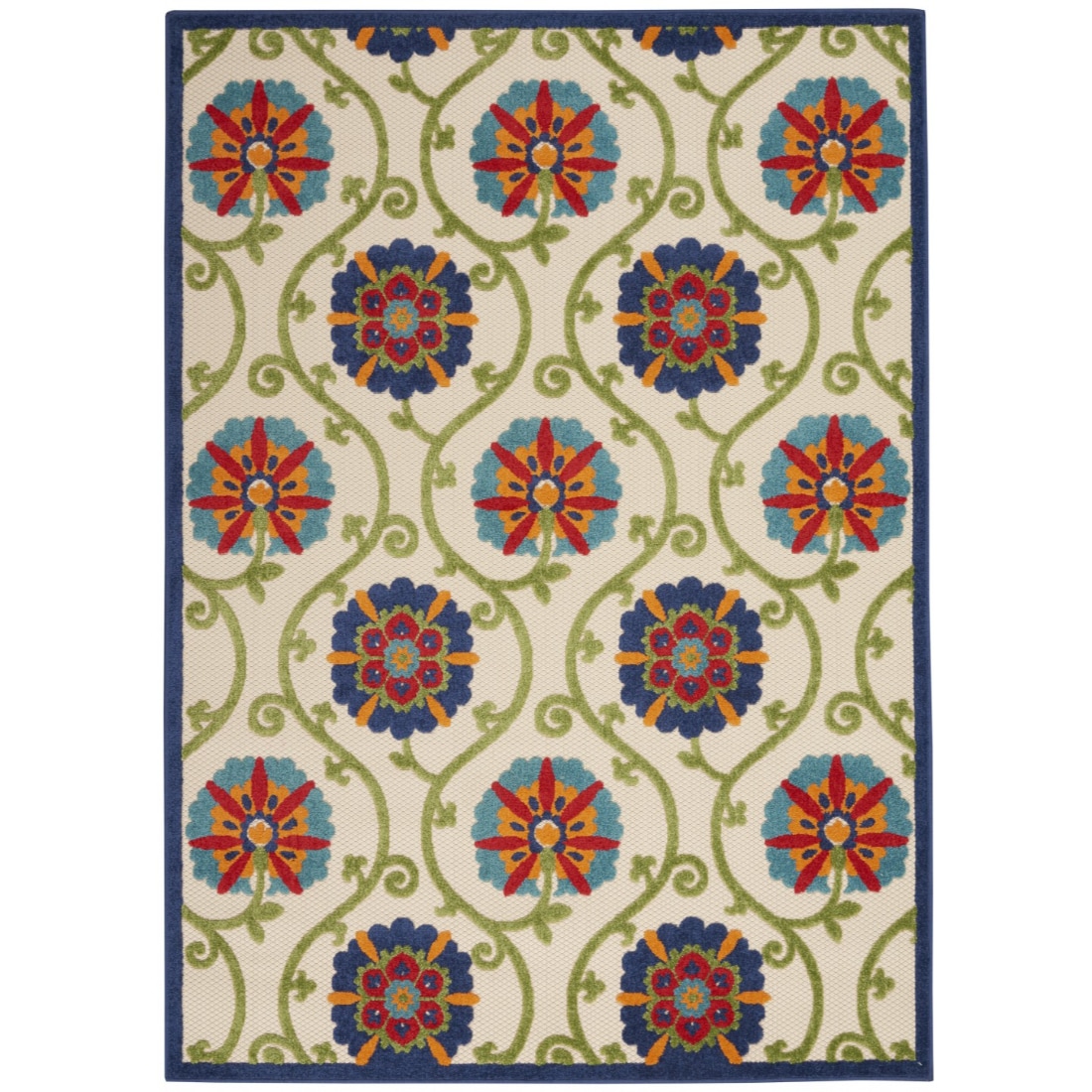 HomeRoots 4000384973 5 x 7 (ft) Polypropylene Blue Multicolor Rectangular Indoor/Outdoor Floral Area rug