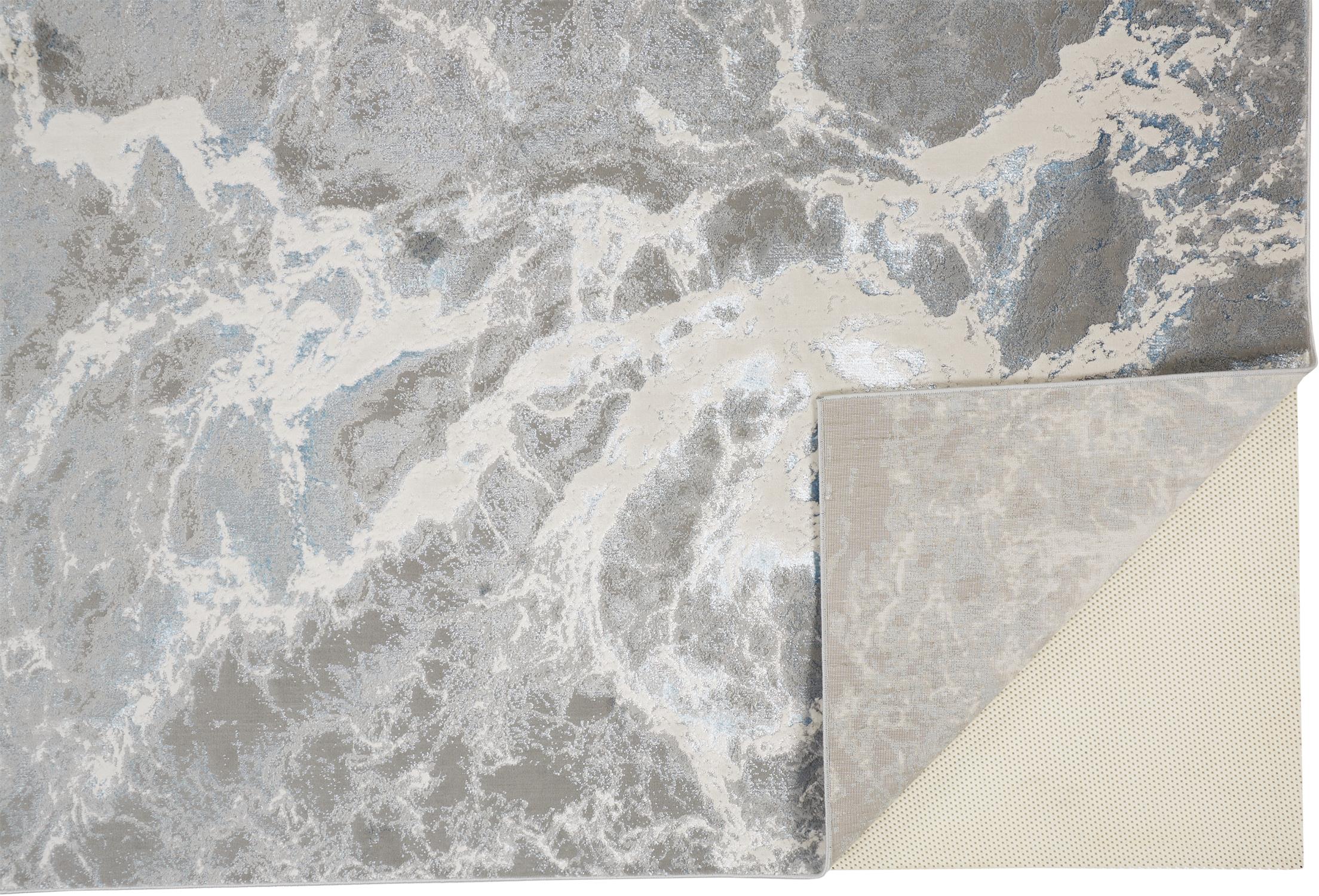 Azure Silver Gray and Blue Abstract Runner Rug 2'10" x 7'10"