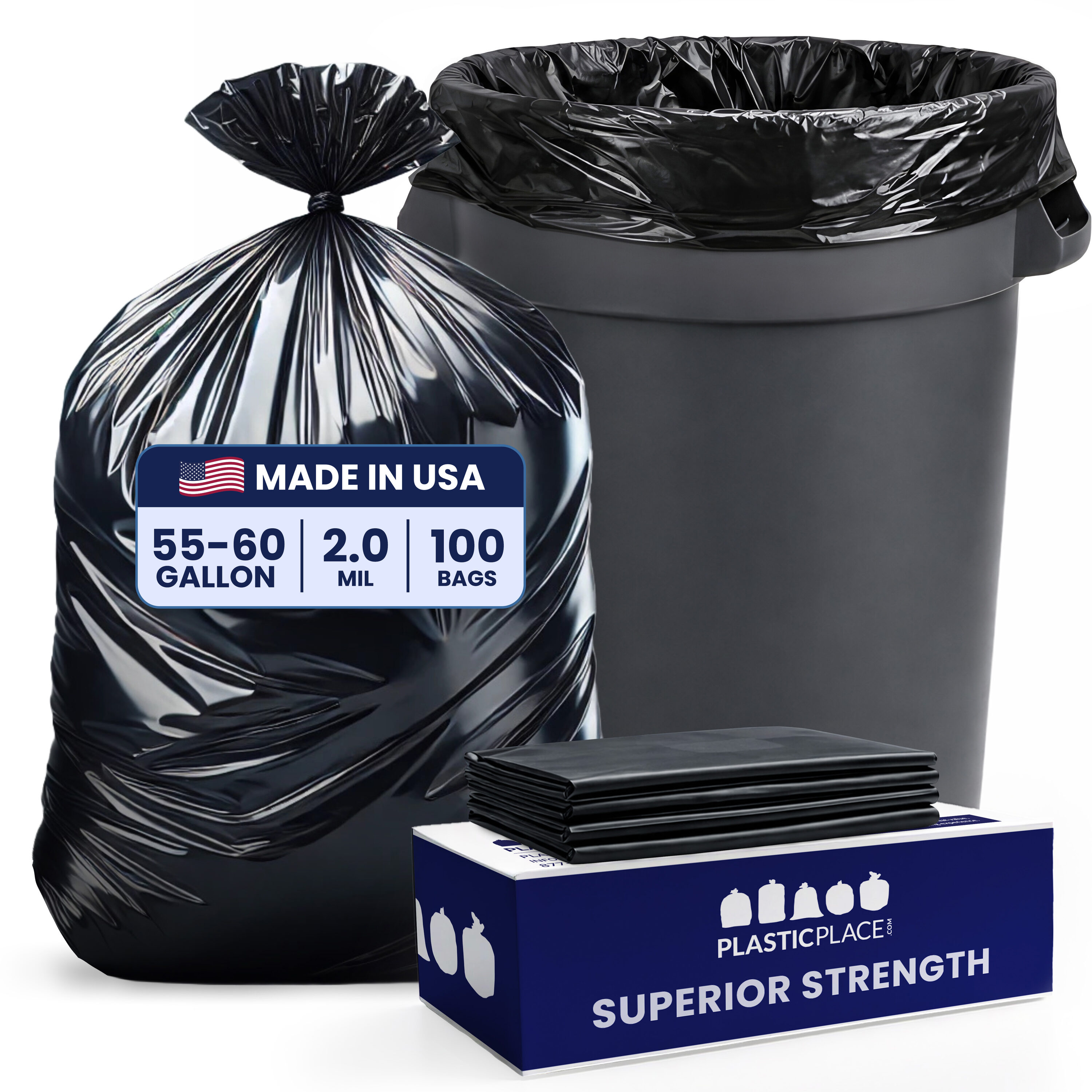 Plasticplace 55-Gallon Scent free Black Outdoor Plastic Recycling Twist Tie Trash Bag 100 -Count