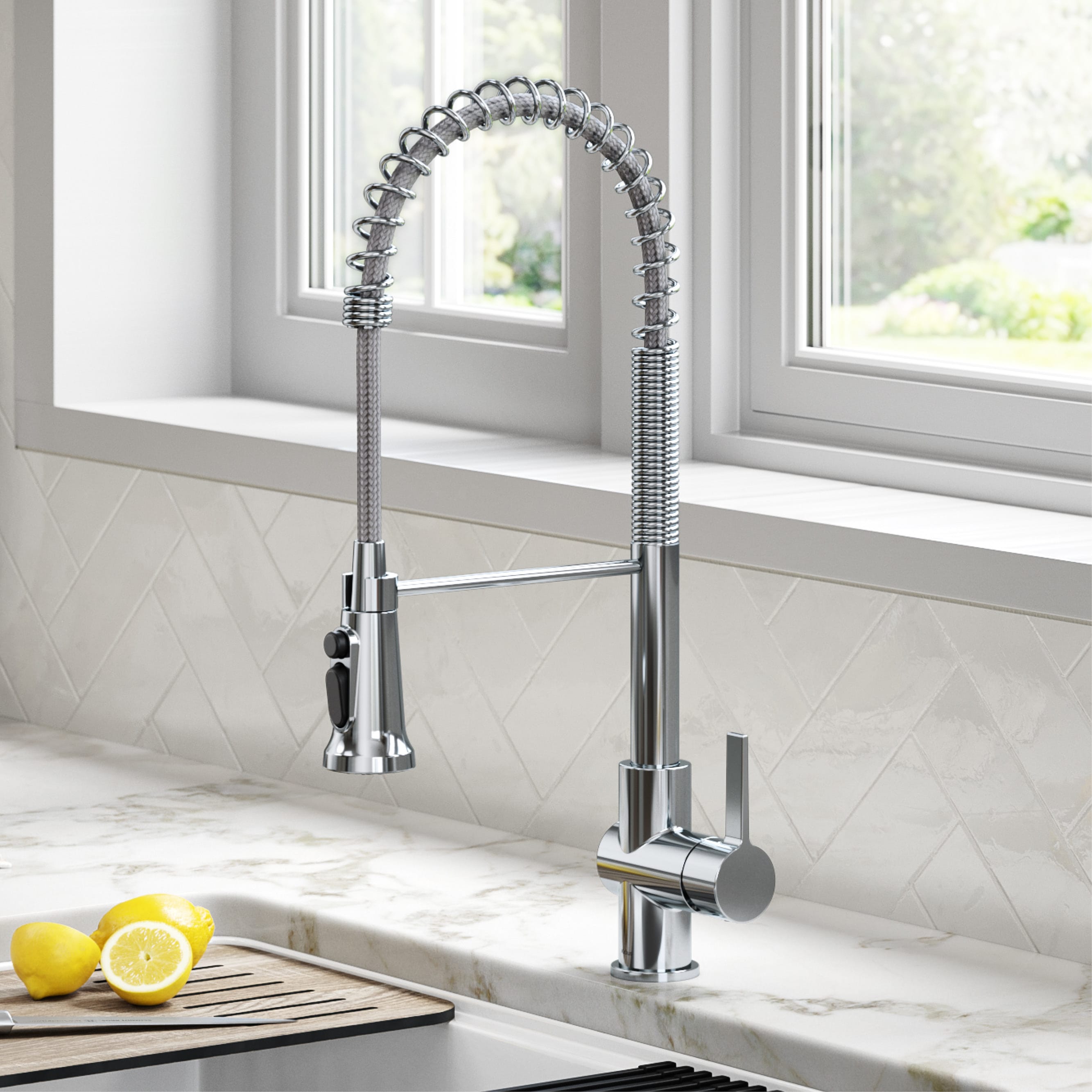 Kraus Chrome Single Handle Pull-down Kitchen Faucet with Sprayer KFF ...