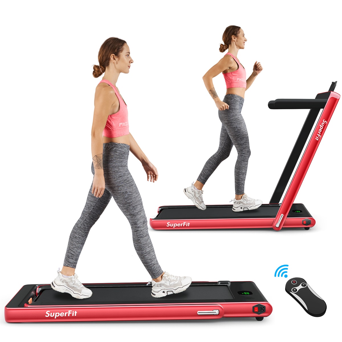 Flexible Running Machine for Small Space Home Gym Remote Control GYMAX 2 in 1 Folding Treadmill Under Desk Electric Treadmill with LED Monitor Smart App Control & Bluetooth Speaker 