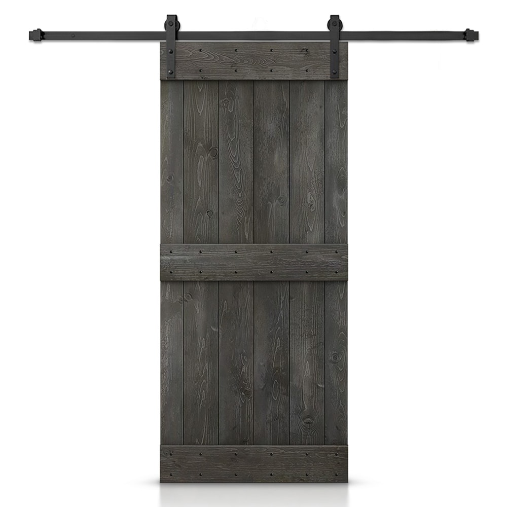 CALHOME S11-MK-72+03-32CG 32-in x 84-in Carbon Gray Knotty pine Wood Solid core Single Barn Door (Hardware Included)