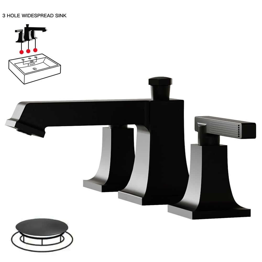 BWE A-916457-BLACK Matte Black Widespread 2-handle WaterSense Low-arc Commercial/Residential Handle Bathroom Sink Faucet with Drain