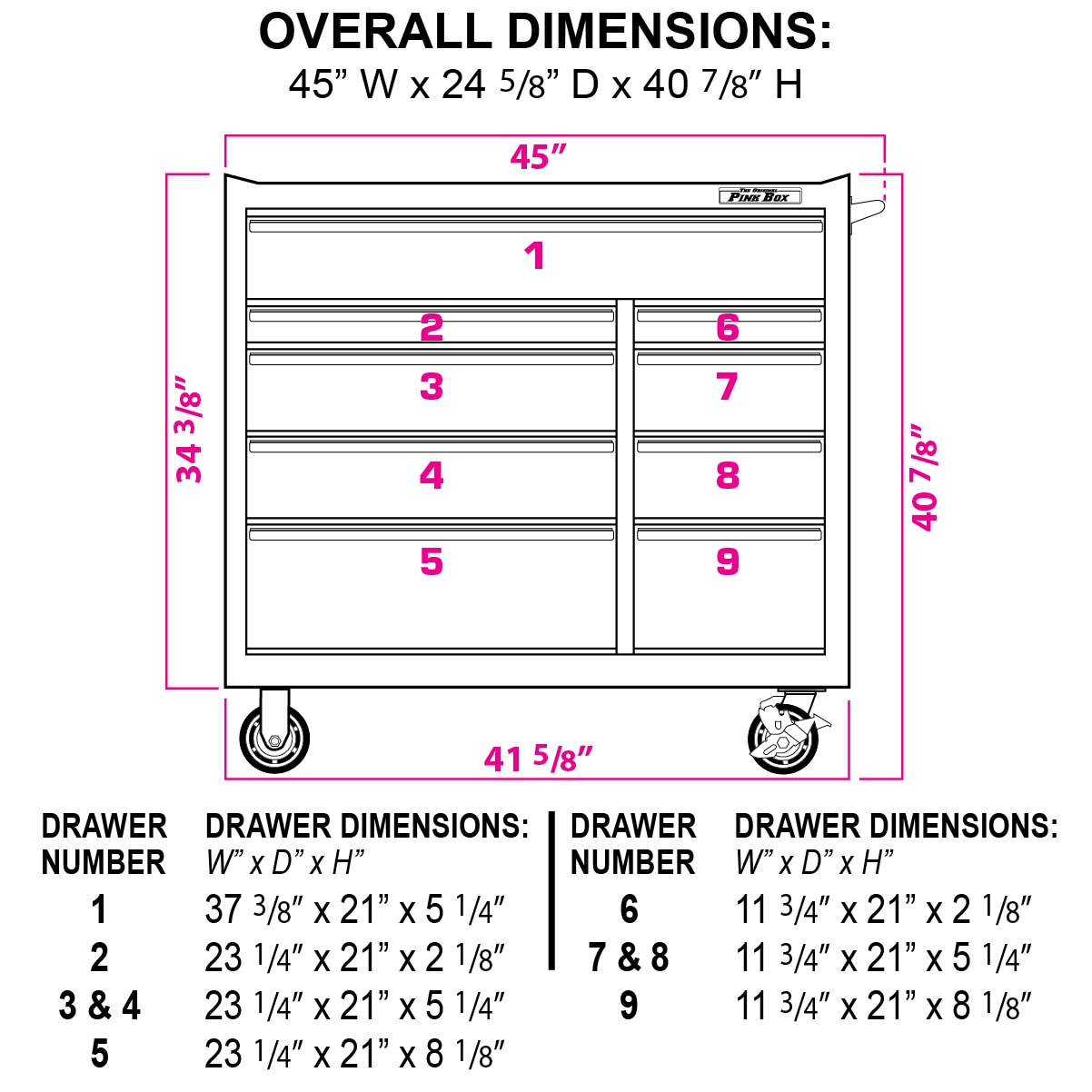 The Original Pink Box 41-in W x 41-in H 9-Drawer Steel Rolling Tool Cabinet  (Pink) in the Bottom Tool Cabinets department at